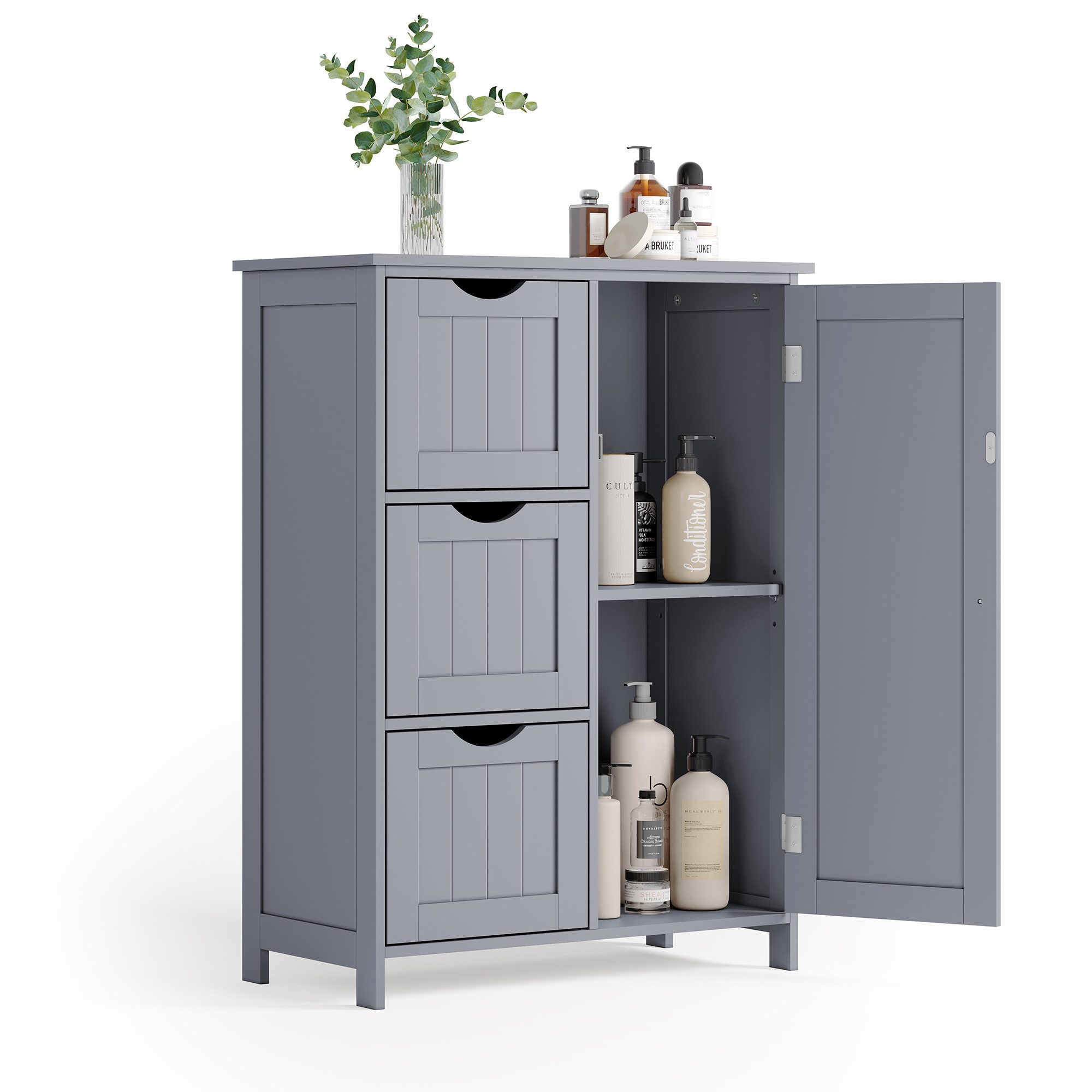 VASAGLE Badkommode Badezimmerschrank schmaler Badschrank verstellbare Ablage, mit 3 Schubladen, Schranktür, verstellbare Ablage, 30 x 60 x 80 cm