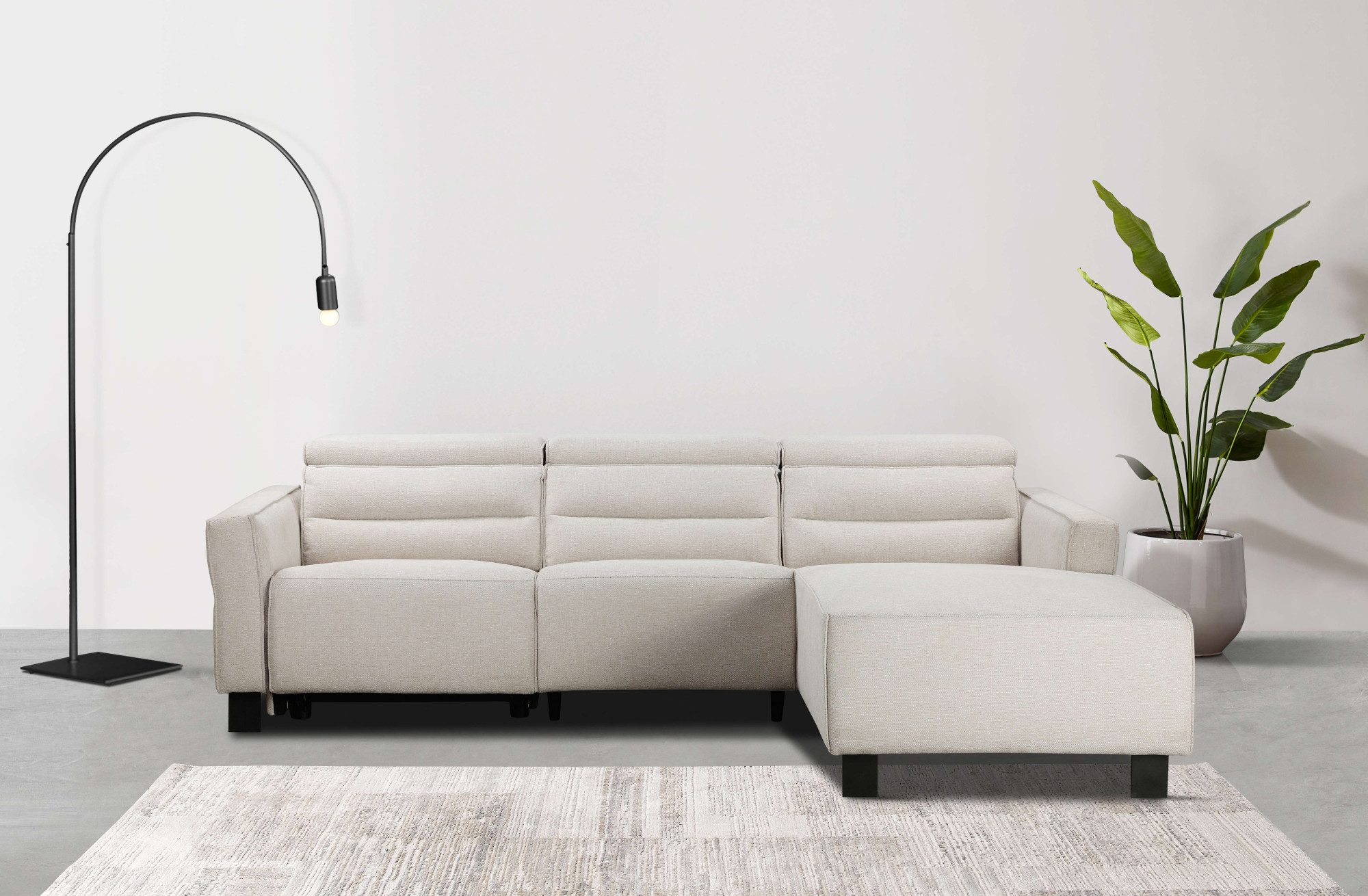 OTTO home Ecksofa CARPARI Webstoff,L-Form,224 cm, man./elektr. Relaxfunktion, (USB A/C), sowie Kopfteilverstellung
