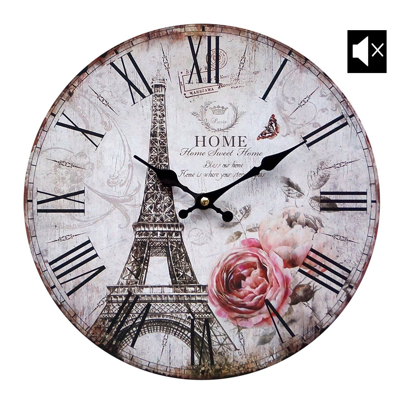 LB H&F Lilienburg Wanduhr Wandur Uhr Vintage Küchenuhr weiß schwarz lautlos günstig online kaufen