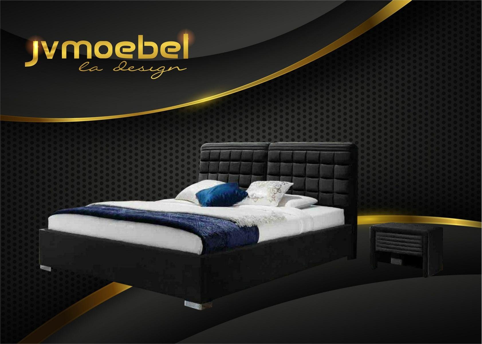 JVmoebel Schlafzimmer-Set, Bett Textil Nachttisch 3 tlg. Set Möbel Modern Luxus Betten Samt