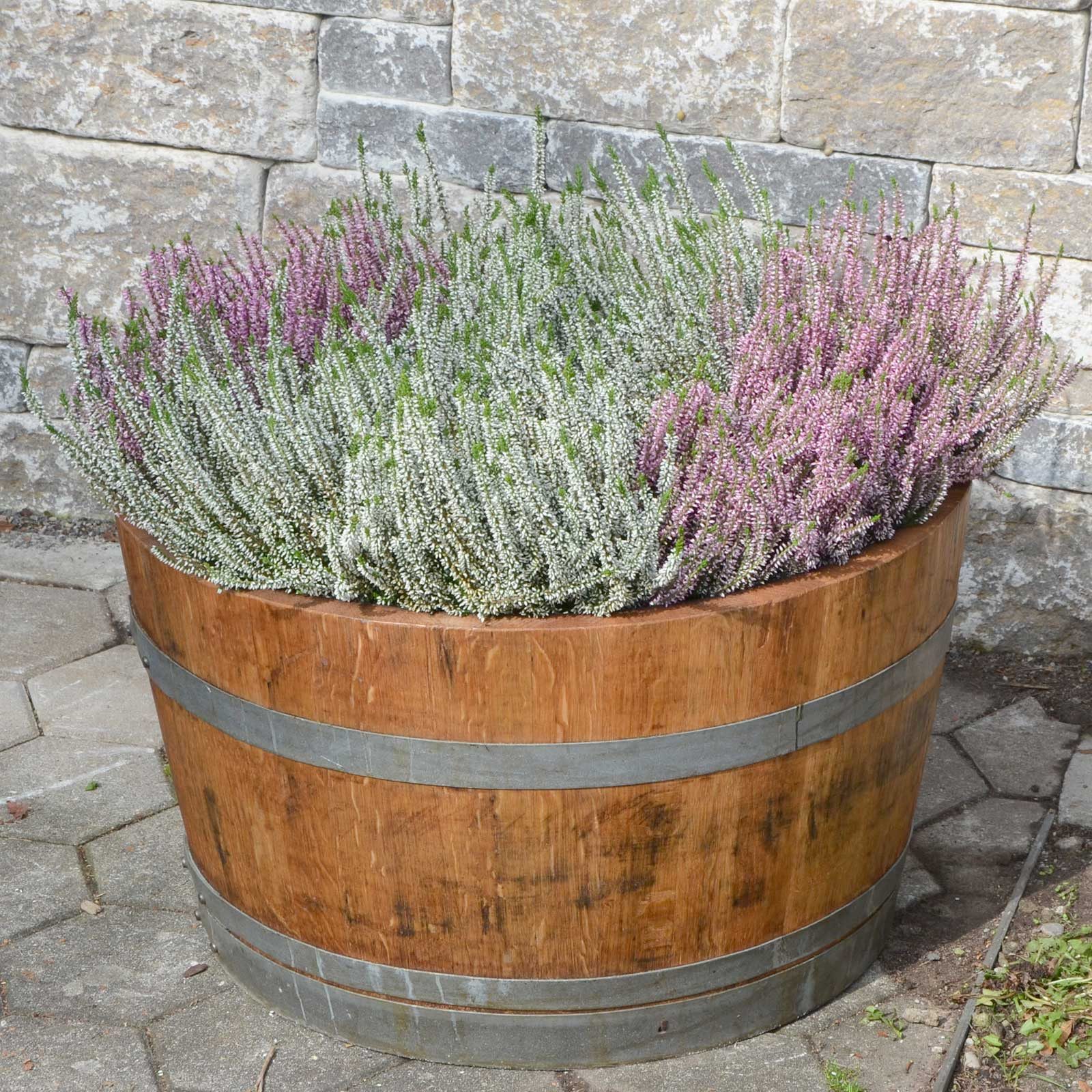 Temesso Pflanzkübel D 70cm - Weinfass halbiert: geölt, aus Eichenholz