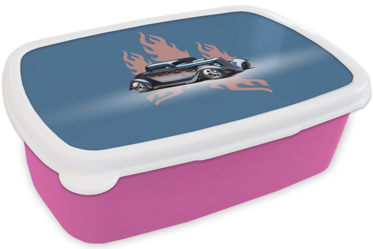 Kinder, Flammen Auto - Brotbox Blau Mädchen, Vintage, Erwachsene, Lunchbox für Kunststoff, Kunststoff - MuchoWow - rosa (2-tlg), Brotdose Snackbox,