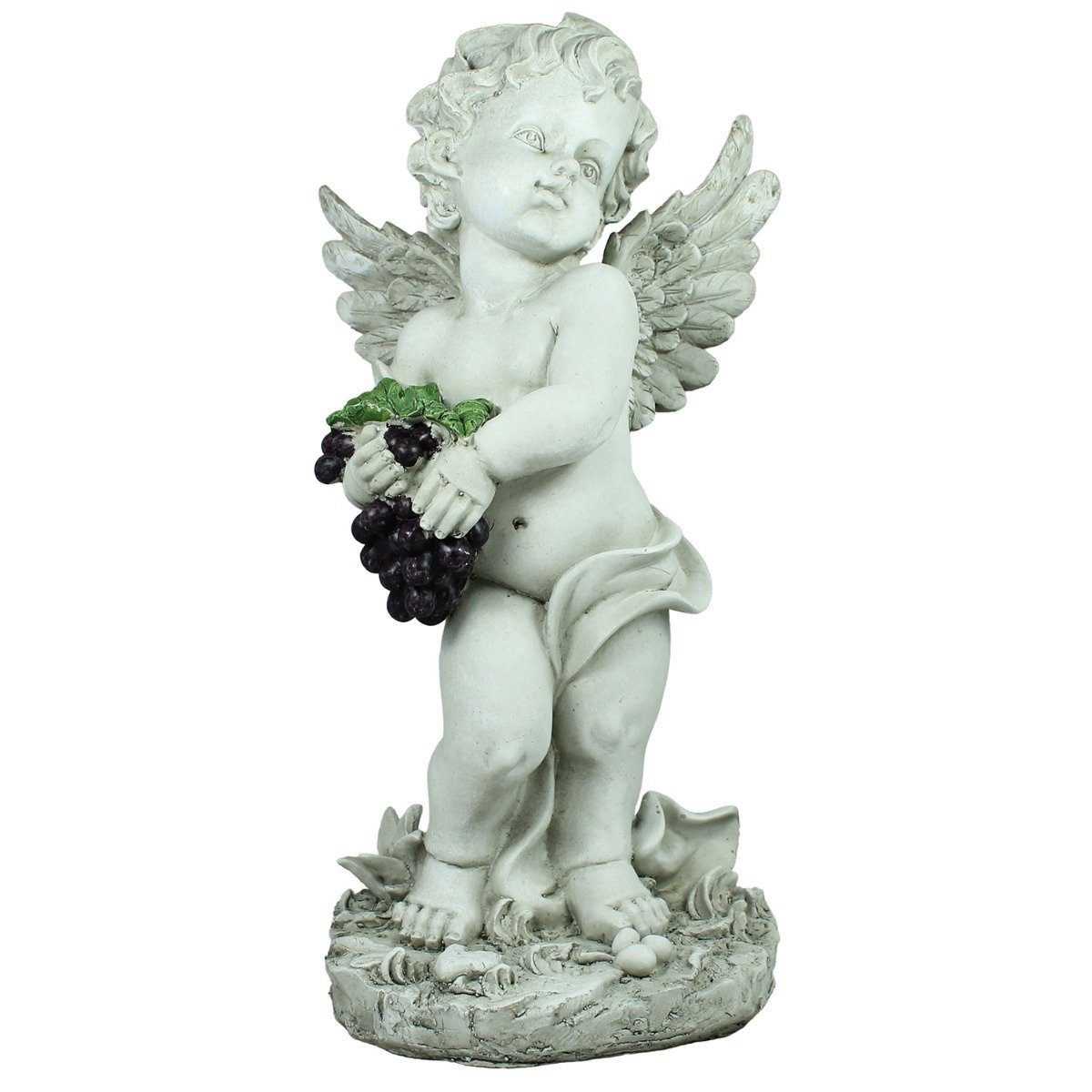 colourliving Engelfigur Engel Figur mit schwarzen Trauben 45 cm Gartenfigur Grabfigur (1 St), Handbemalt, Wetterfest