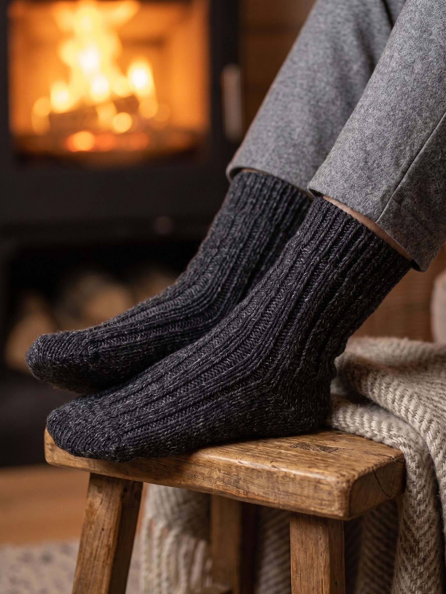 Black Snake Kuschelsocken warme dicke Wintersocken aus Wolle und Alpaka für Damen und Herren (Socken-Set, 4-Paar, Wollweiß 35/38) Wollsocken als Haussocken und  – Bild 5 von 5