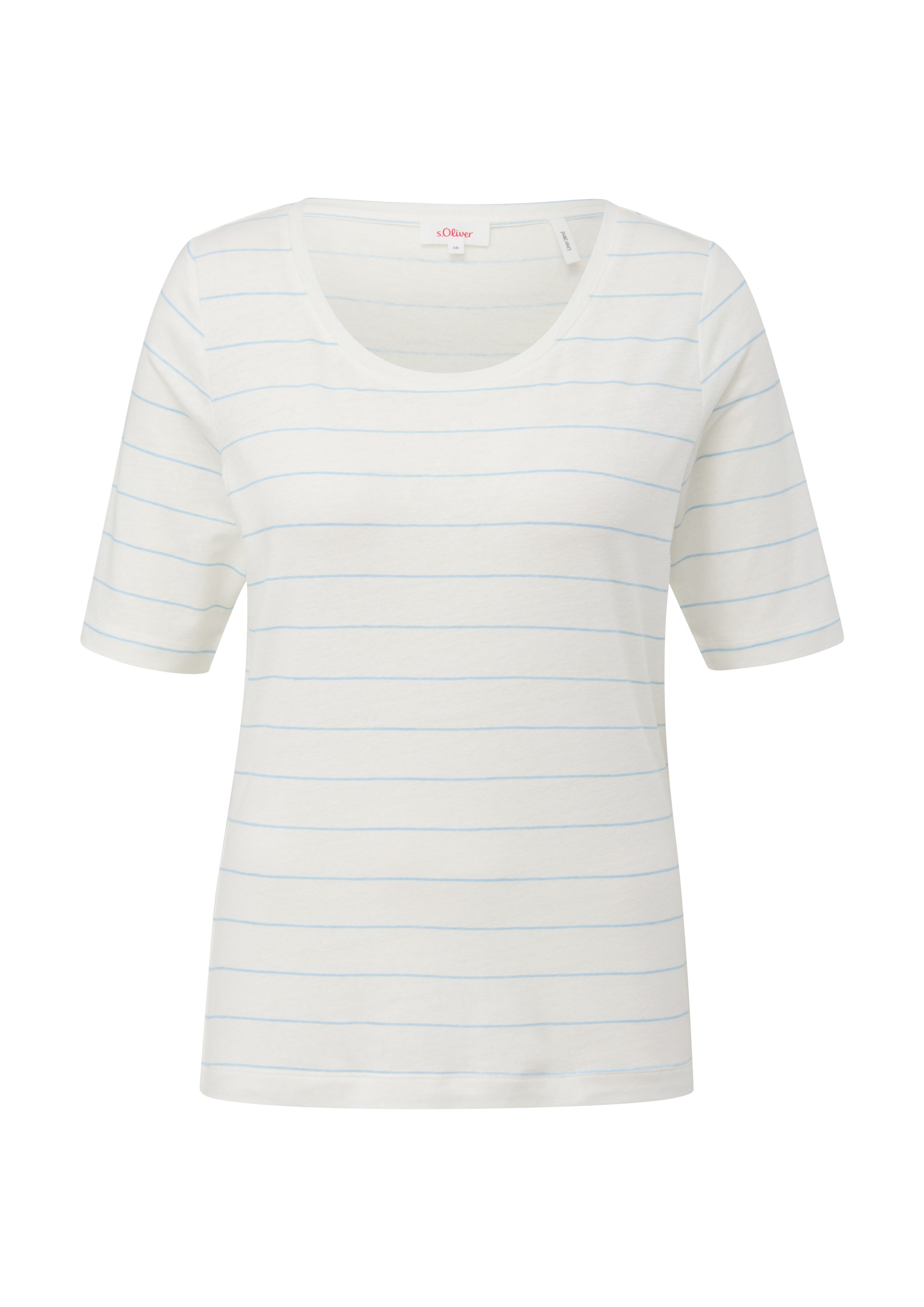 Leinen aus Kurzarmshirt Viskosemix s.Oliver T-Shirt mit blassblau