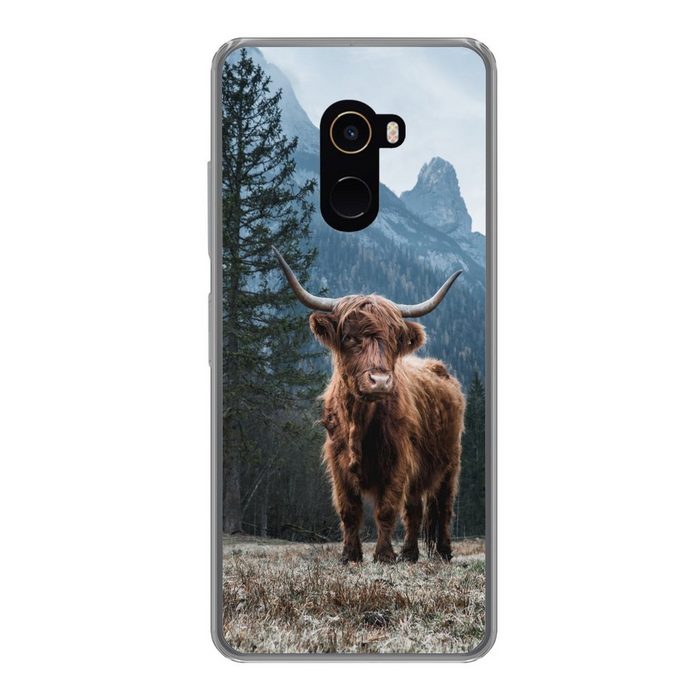 MuchoWow Handyhülle Schottische Highlander - Berg - Landschaft - Bäume - Kuh - Natur Phone Case Handyhülle Xiaomi Mi Mix 2 Silikon Schutzhülle