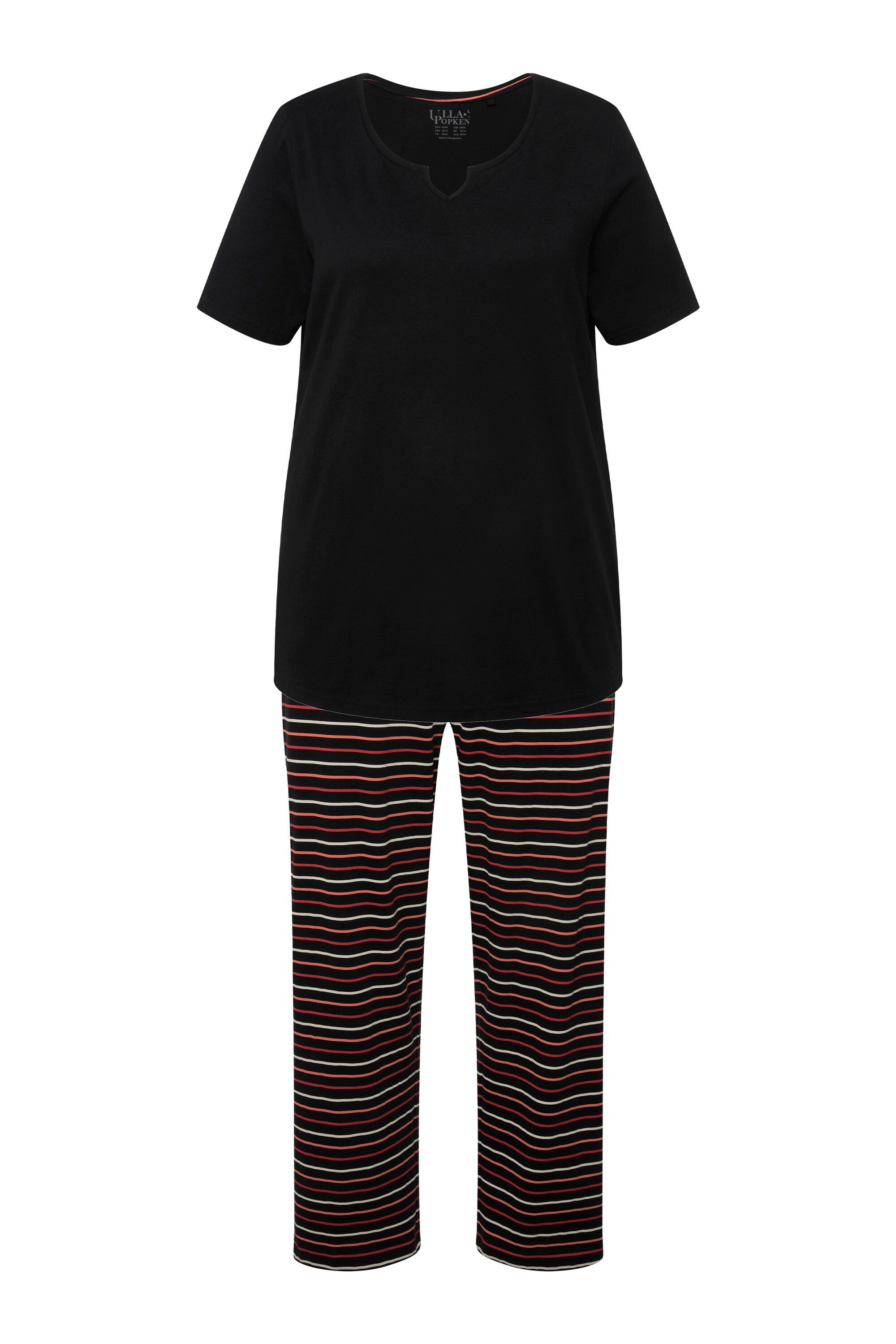 Ulla Popken Pyjama Pyjama Ringel Tunika-Ausschnitt günstig online kaufen