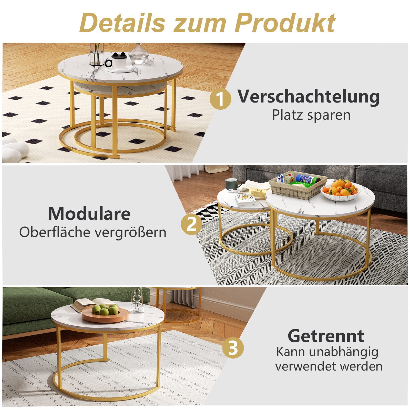 TWSOUL Couchtisch Rund Kaffeetisch 2er Set günstig online kaufen