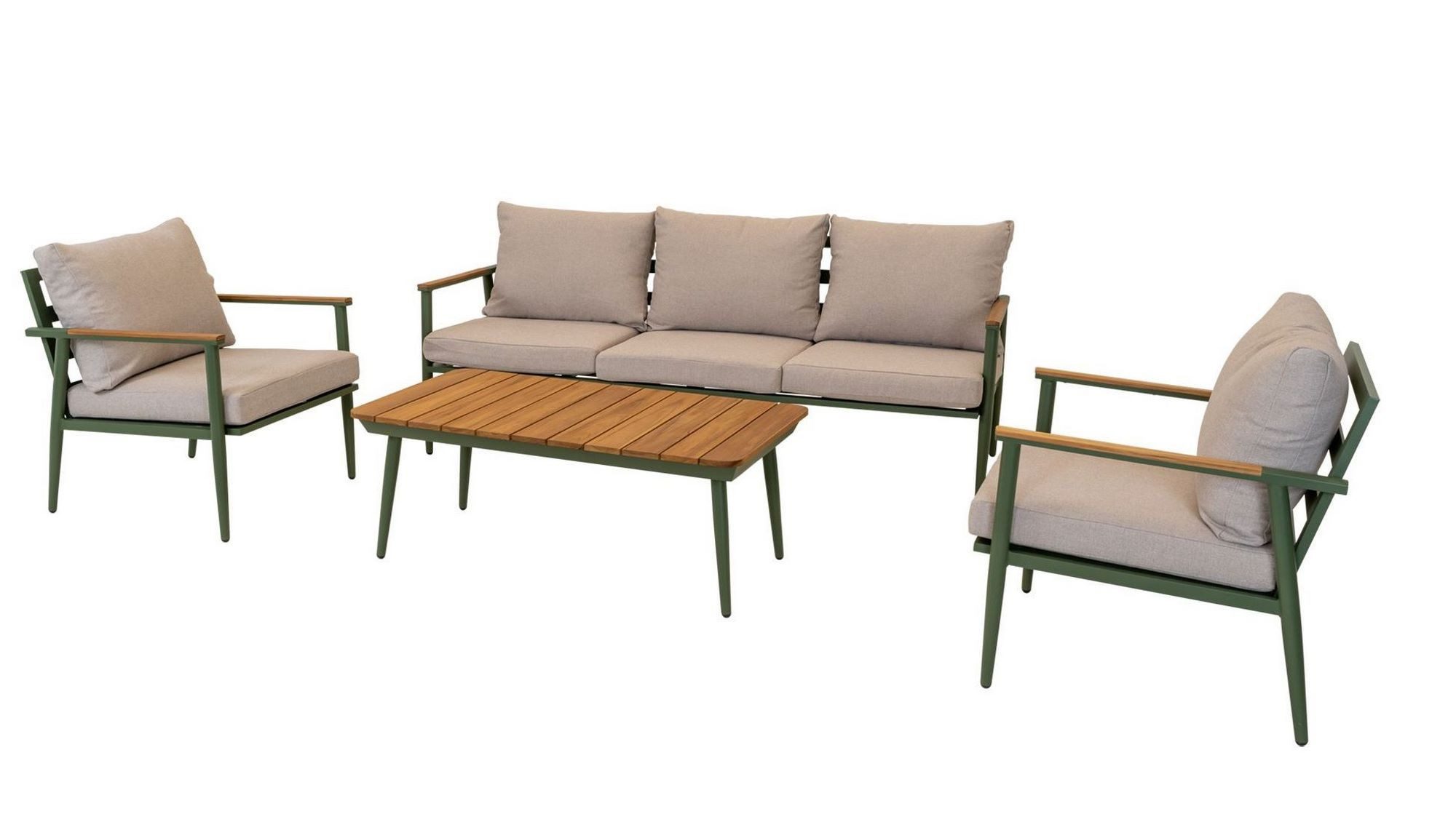 Lesli Living Gartenlounge-Set Lesli Living Lounge-Set "Riga" Olivgrün/Beige/Teak