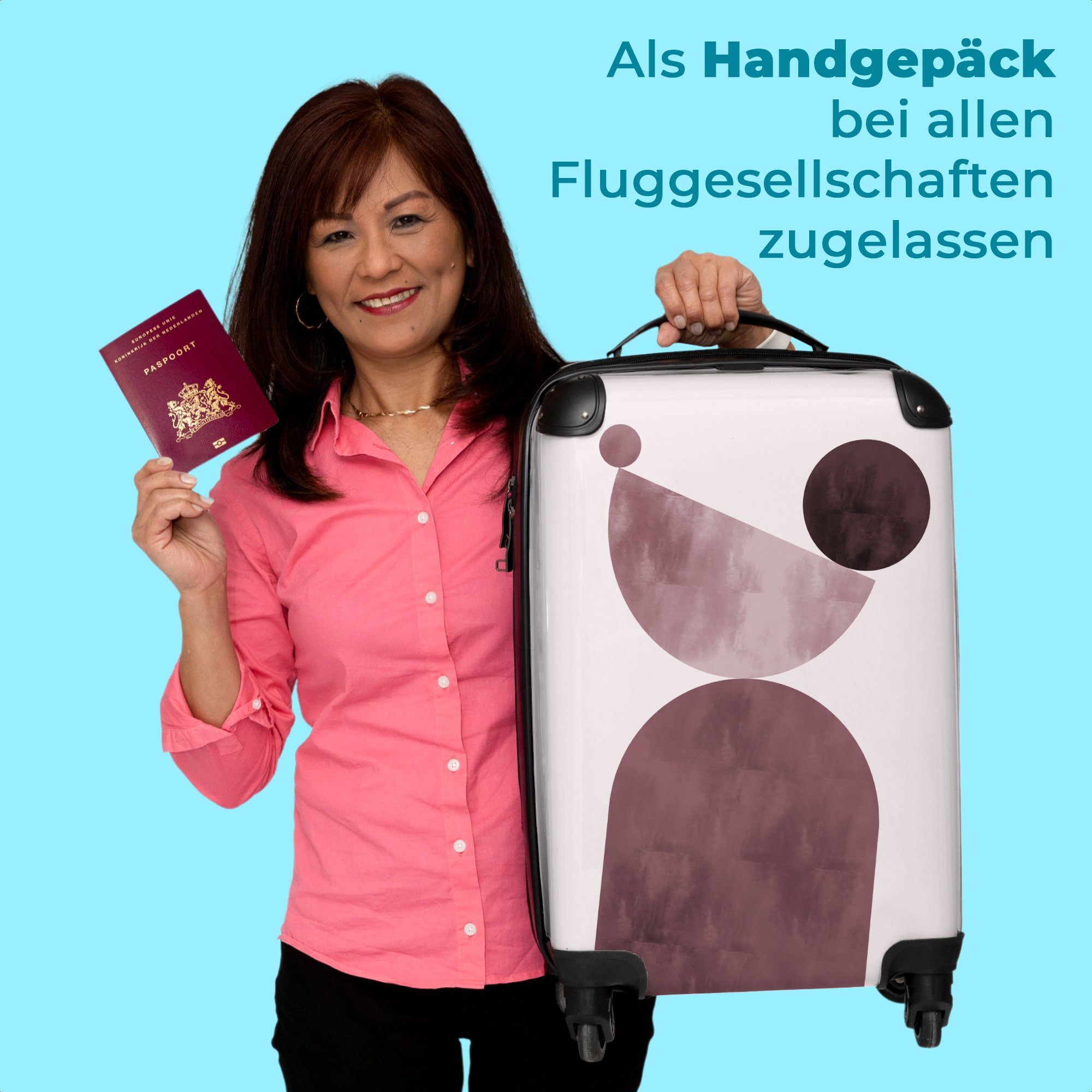 Rollkoffer Handgepäck Cabin 4 55x35x20cm Trolley Rollen Reisekoffer mit - Formen - 4 NoBoringSuitcases.com© Handgepäckkoffer Kleine - Pastell - Rollen, Rosa, Abstrakt