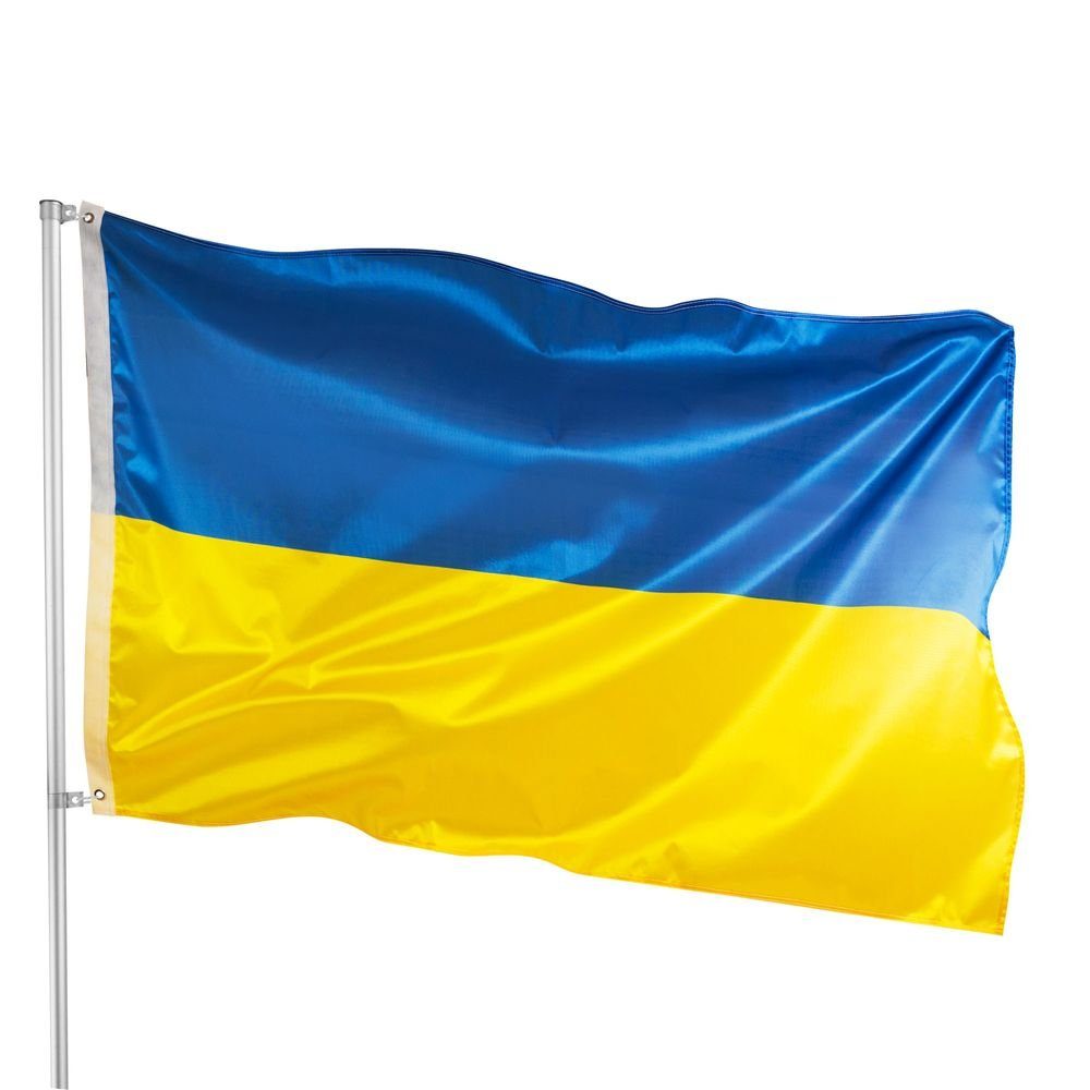 PHENO FLAGS Flagge Recycelte Premium Ukraine Flagge 90 x 150 cm Ukrainische Fahne (Hissflagge für Fahnenmast), Inkl. 2 Messing Ösen