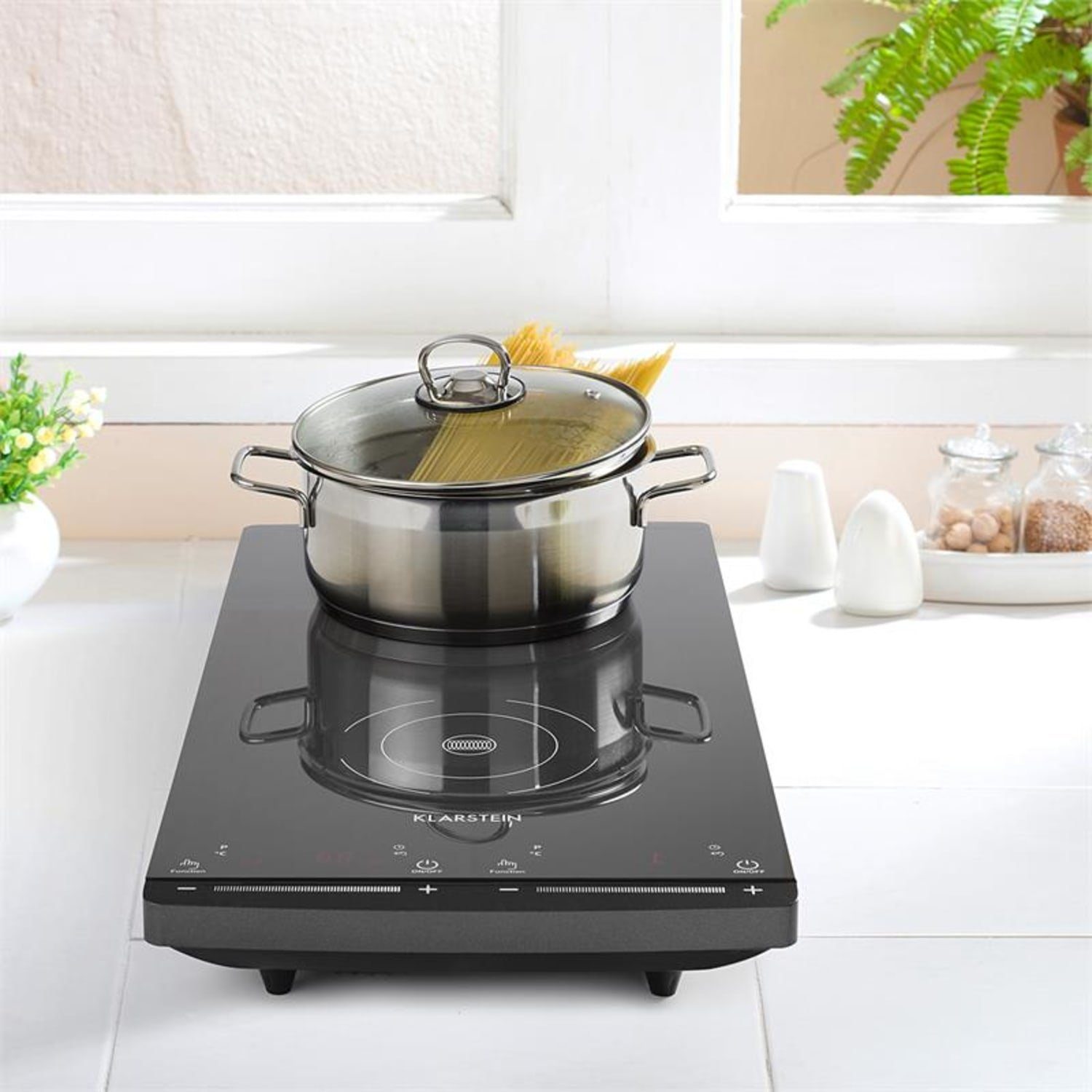 Klarstein Induktions-Kochfeld VariCook Slim, Doppel Induktionskochplatte 2 Kochfelder Platten Camping mobil