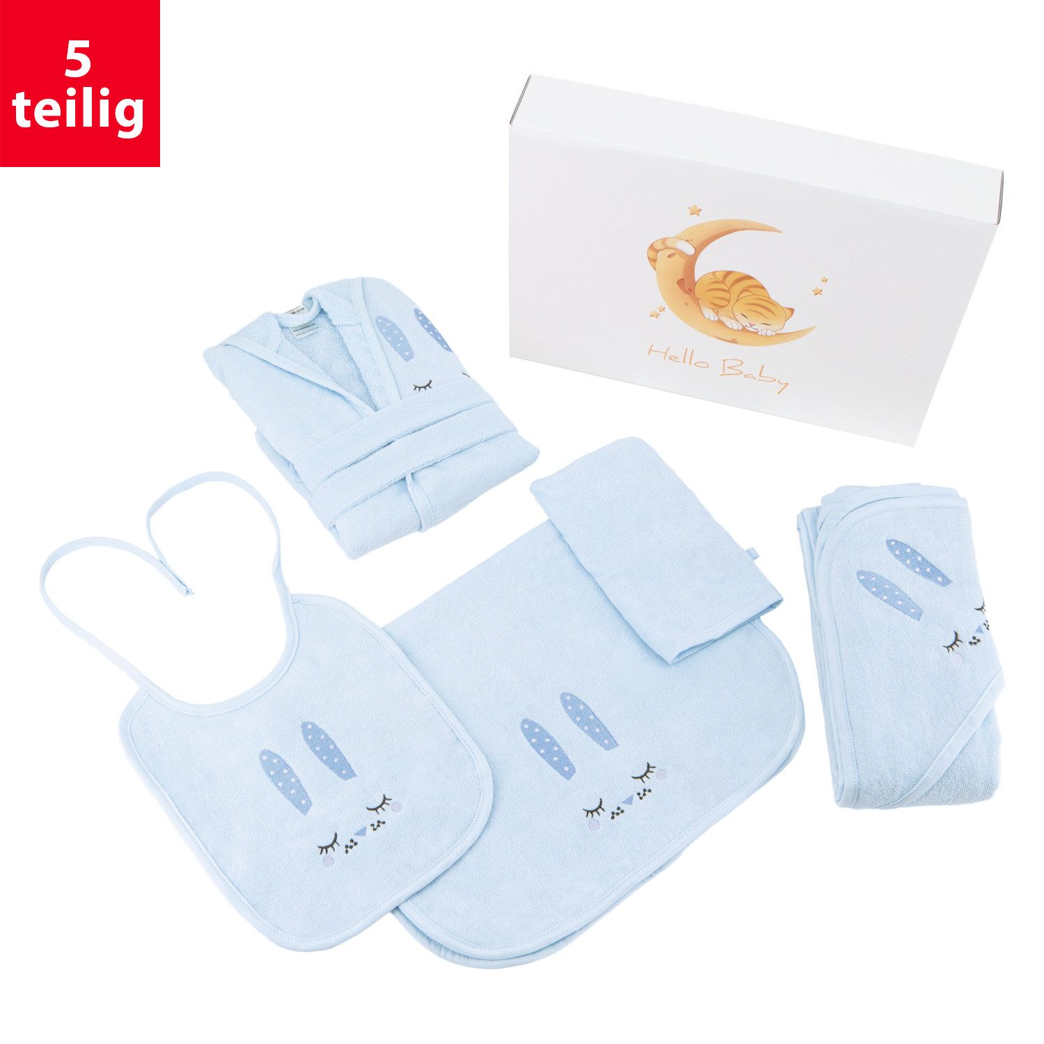 celodoro Babybademantel Baby Bade Geschenk Set 5-teilig, Baumwolle