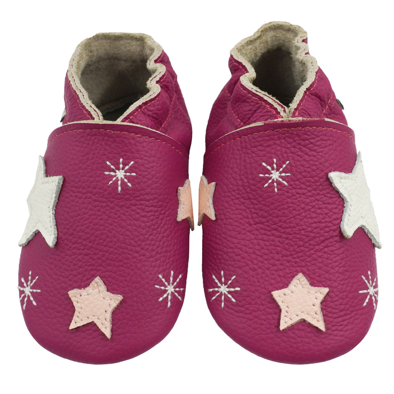 Bemesu Babyschuhe Krabbelschuhe Lauflernschuh Lederpuschen fünfzackiger Stern Hallenschuh Handgenäht, weiche, leichte, flexible, rutschfest