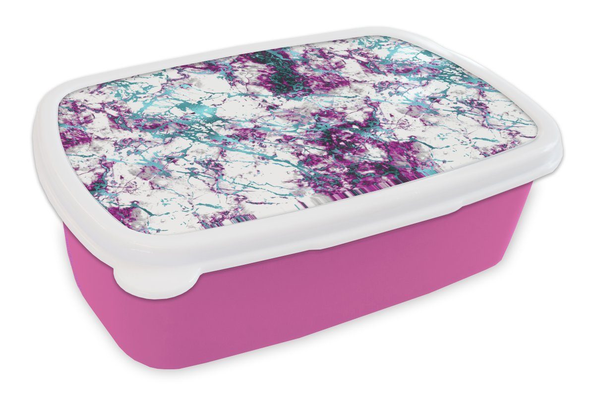 MuchoWow Lunchbox Marmor - Luxus - Design, Kunststoff, (2-tlg), Brotbox für Erwachsene, Brotdose Kinder, Snackbox, Mädchen, Kunststoff rosa