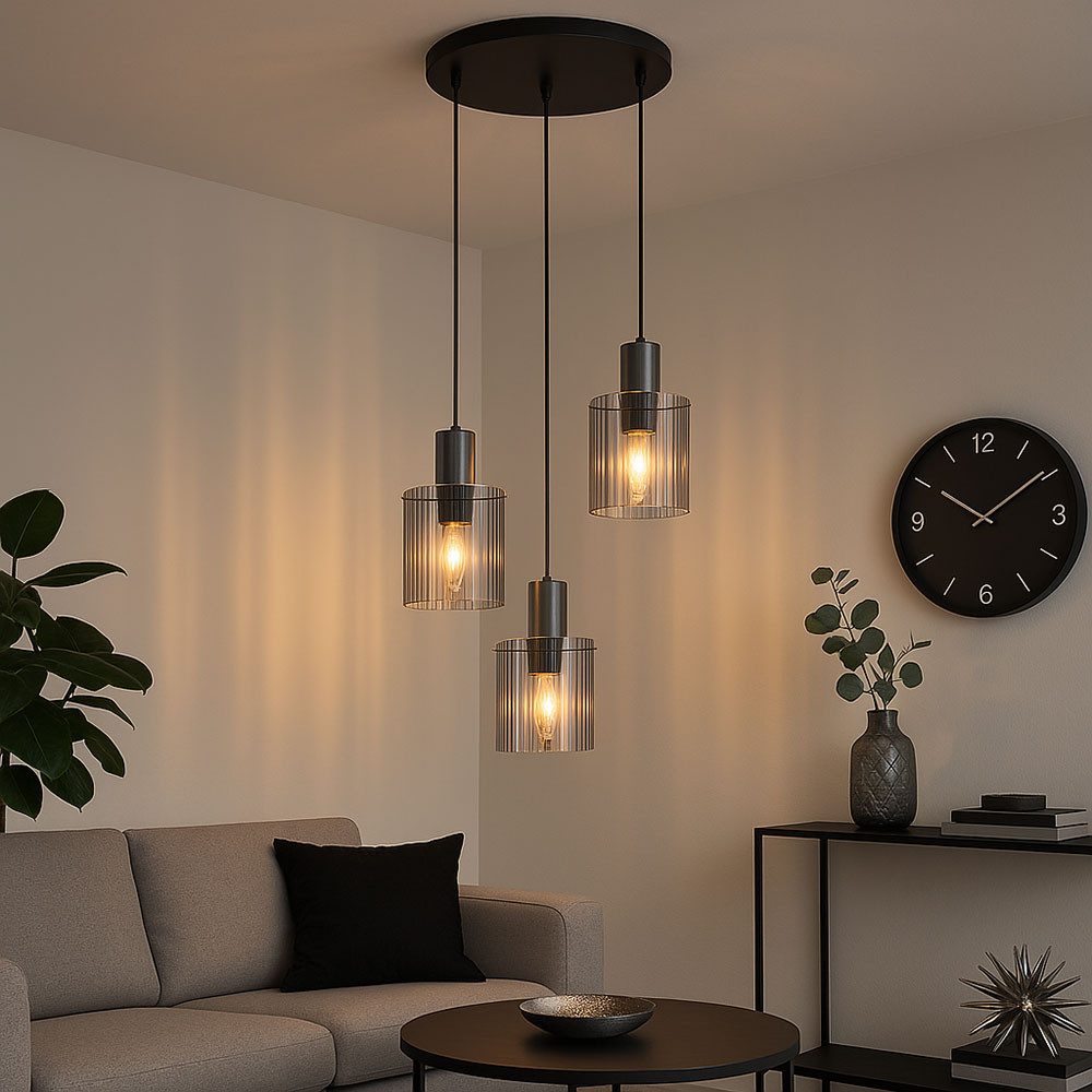 GLOBO LIGHTING LED Pendelleuchte, Leuchtmittel inklusive, Warmweiß, Hängeleuchte Pendelleuchte Esszimmerlampe Rauchglas schwarz LED 150 cm