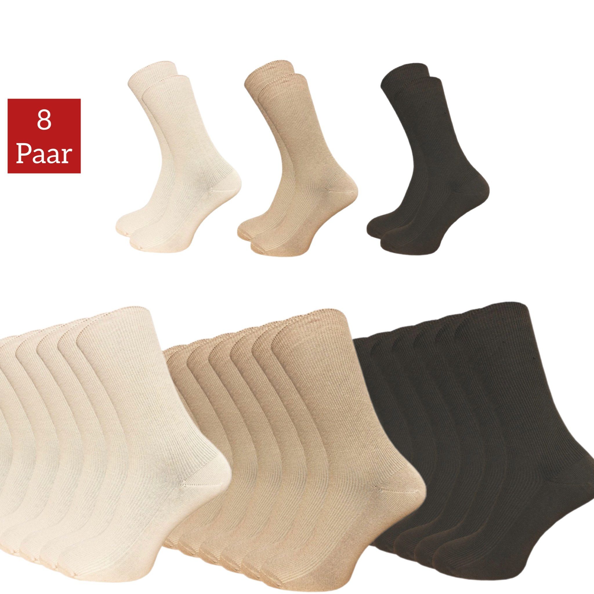 NERS Diabetikersocken Gesundheitssocken für Damen und Herren mit hohem  Baumwollanteil (Box, 8-Paar) ohne drückende Naht, mit atmungsaktiver  Baumwolle