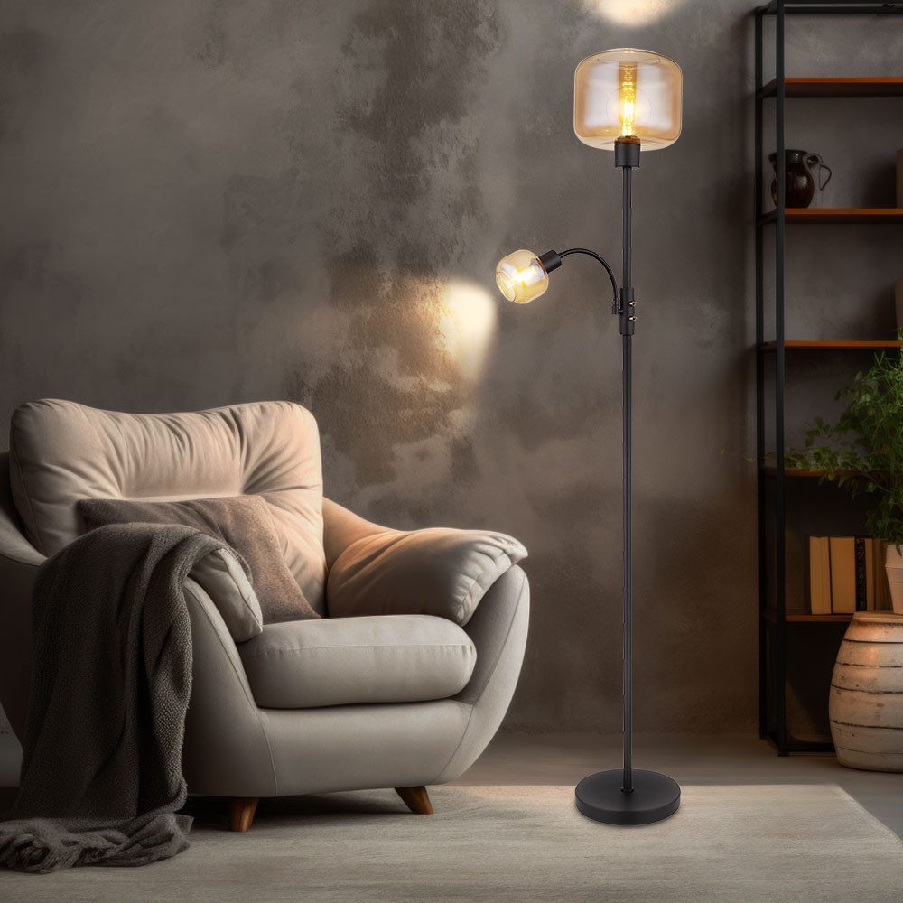 GLOBO LIGHTING Stehlampe, Leuchtmittel nicht inklusive, Stehlampe Wohnzimmerleuchte 2 Flammig Flexo Spot Metall amber H 165 cm