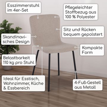 Raburg Esszimmerstuhl Küchenstuhl gepolstert, 4-Fuß-Metallgestell in Schwarz, Kaja (4er-Set), skandinavisches Design, Belastbarkeit 110 kg