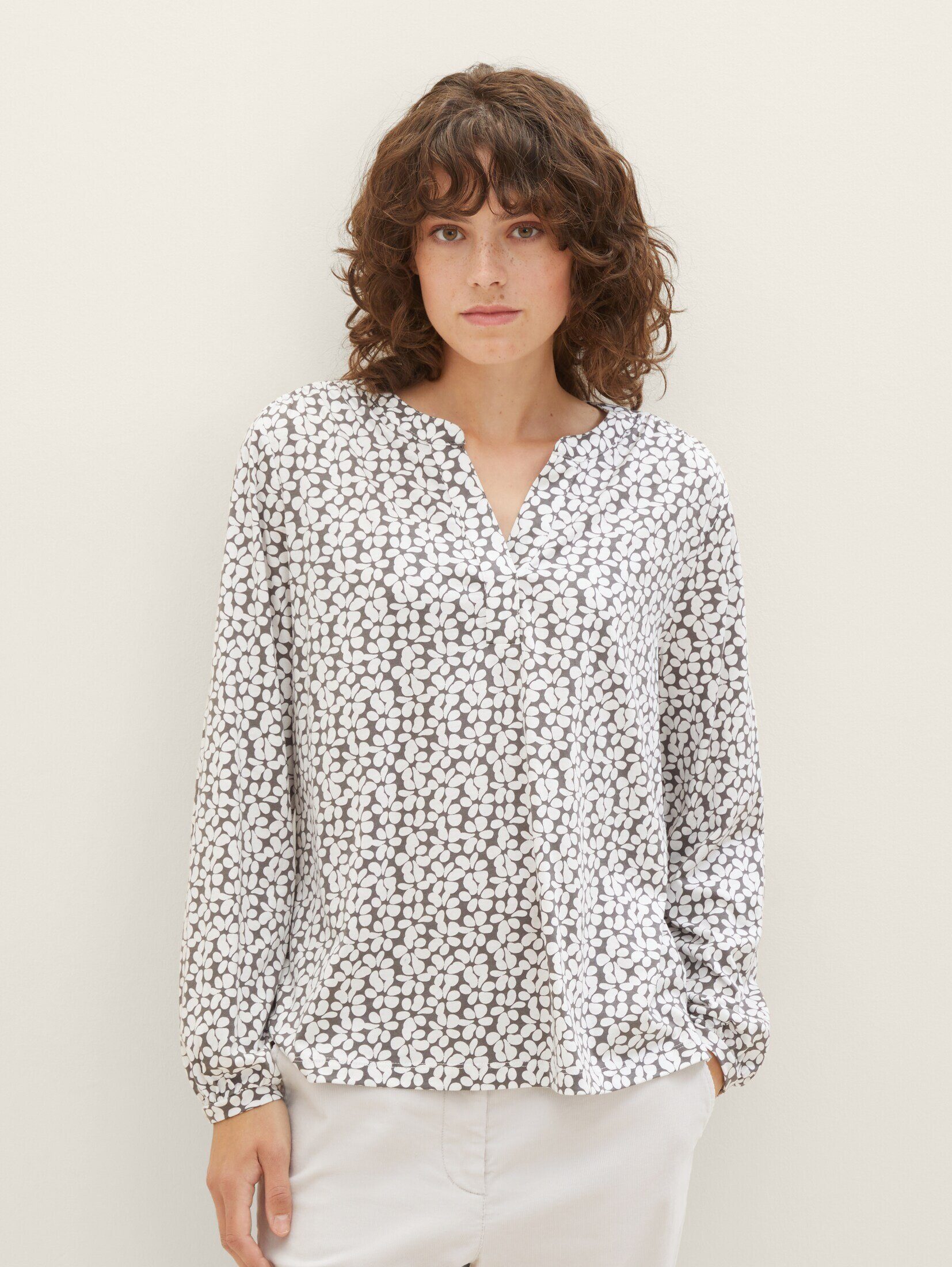TAILOR grey design T-Shirt Allover-Print Bluse mit TOM floral