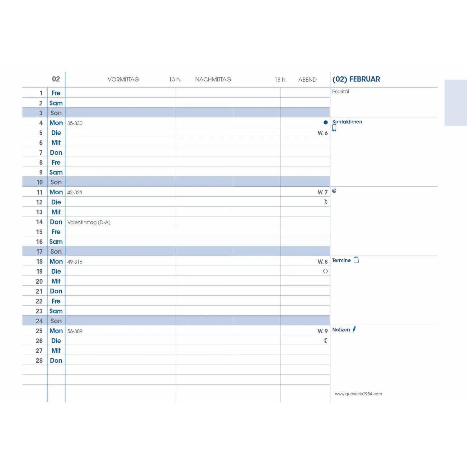 Quo Vadis Taschenkalender Kalendereinlage Plain 2026