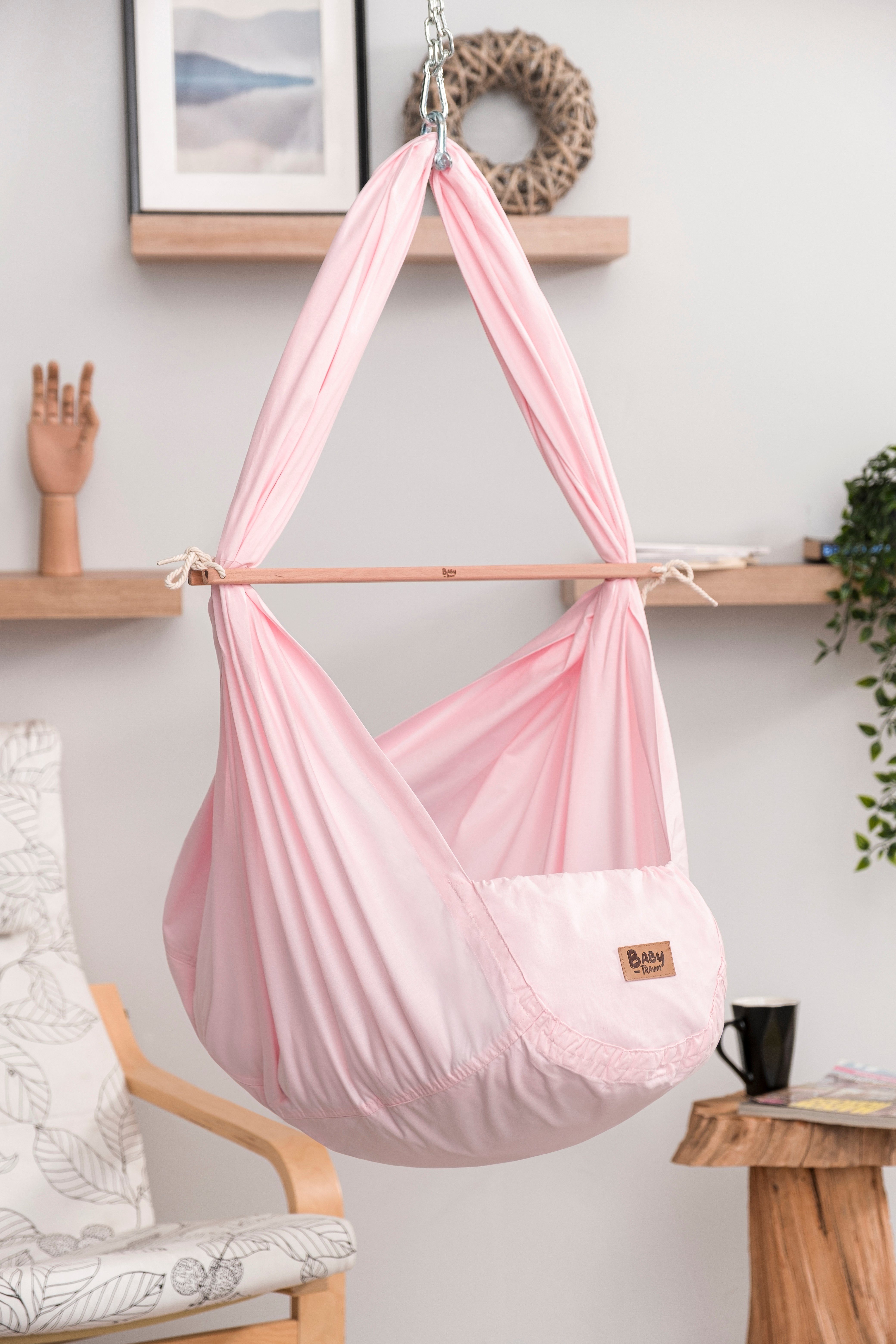 Carpetia Federwippe BABYHÄNGEMATTE, Federwiegen Einschlafhilfe mit Feder bis 15 kg rosa
