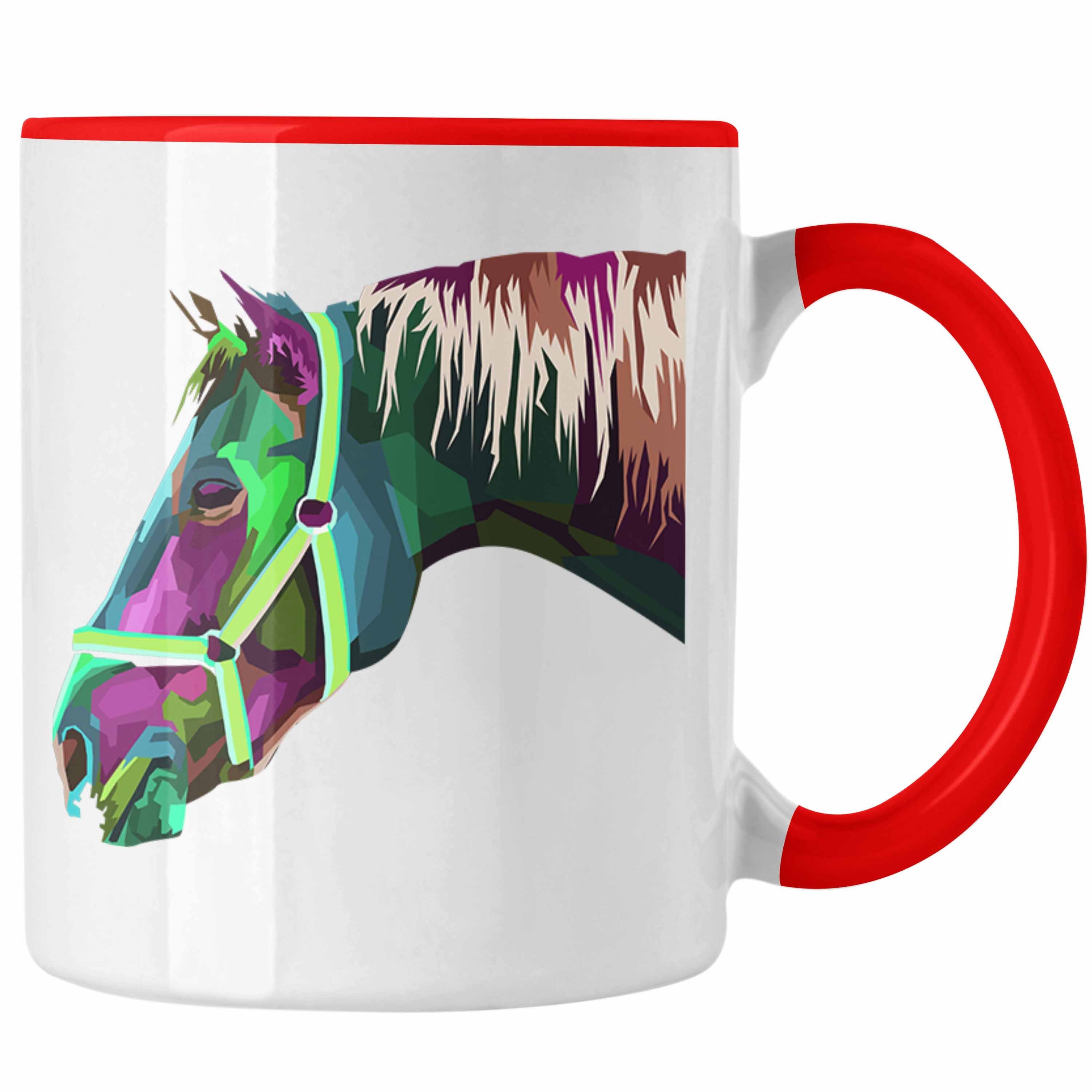 Polygon Reiter Trendation Tasse - Reiten Trendation Geschenk Rot Bunt Pferde Reiterin Tasse