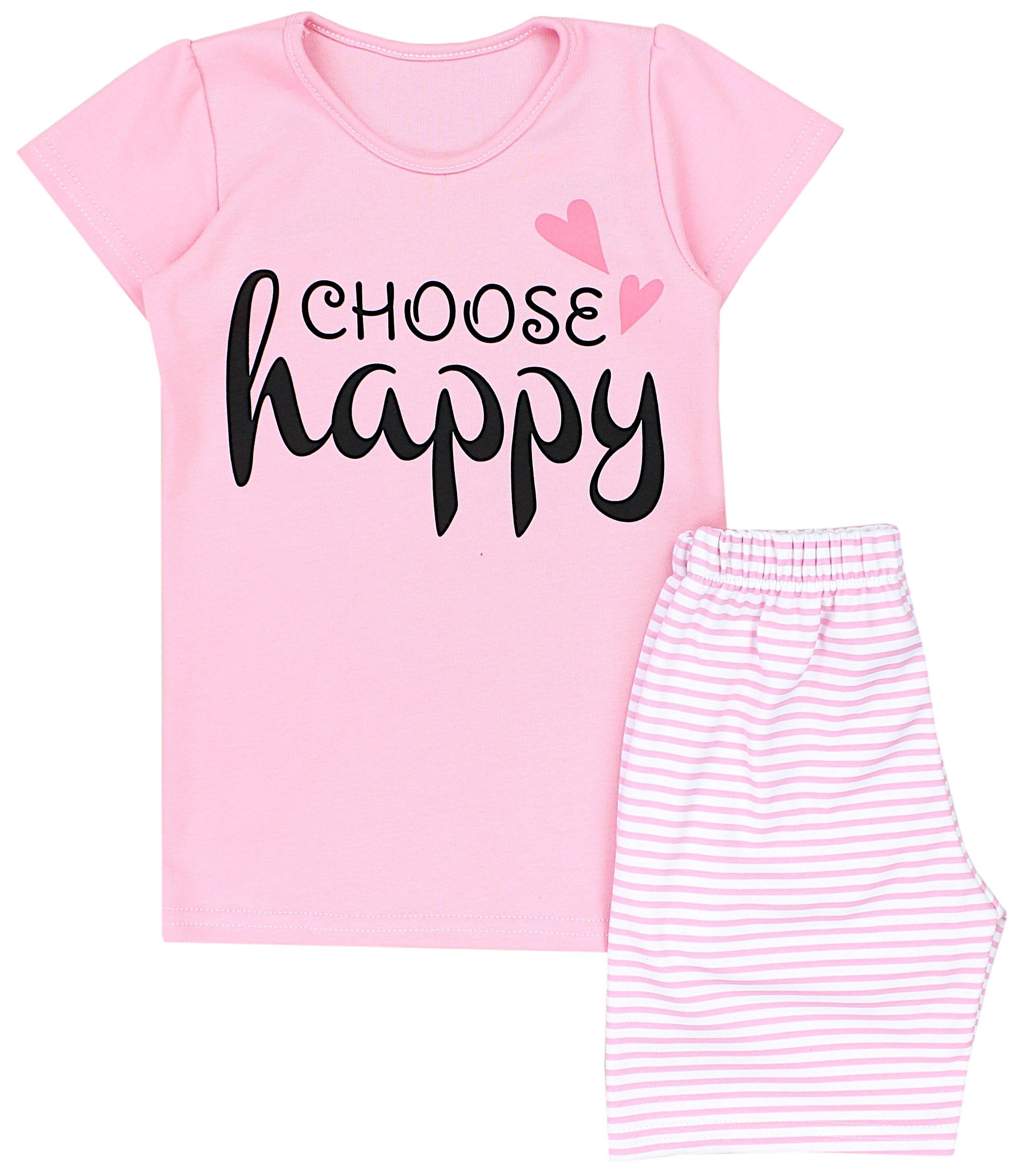 TupTam Schlafanzug TupTam Kinder Mädchen Kurzarm Pyjama Schlafanzug Set 2-teilig CHOOSE HAPPY / Streifen Rosa