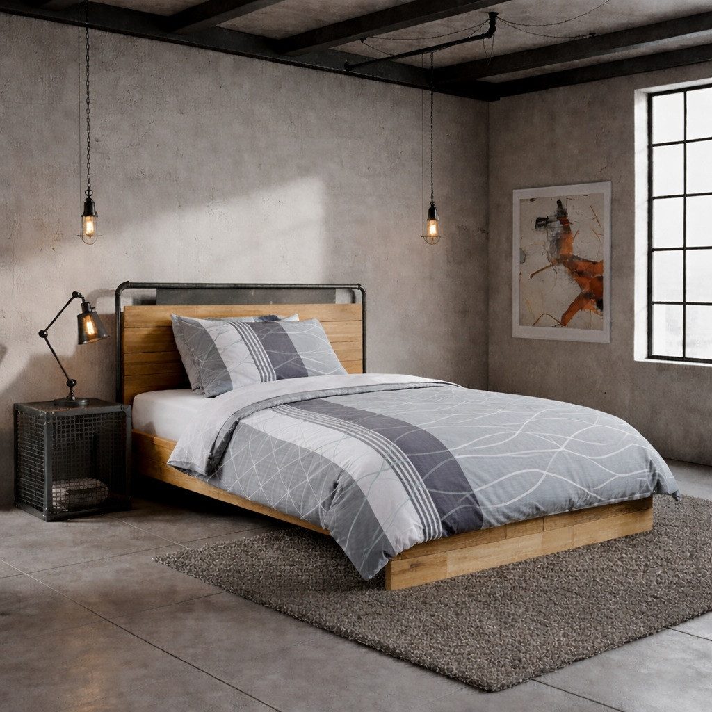 Casa Colori Bettwäsche Biber 135x200 cm mit Reißverschluss, Biber, 2 teilig, 2 tlg. Biber 135x200 cm in Anthrazit Grau gestreift mit Wellenmuster