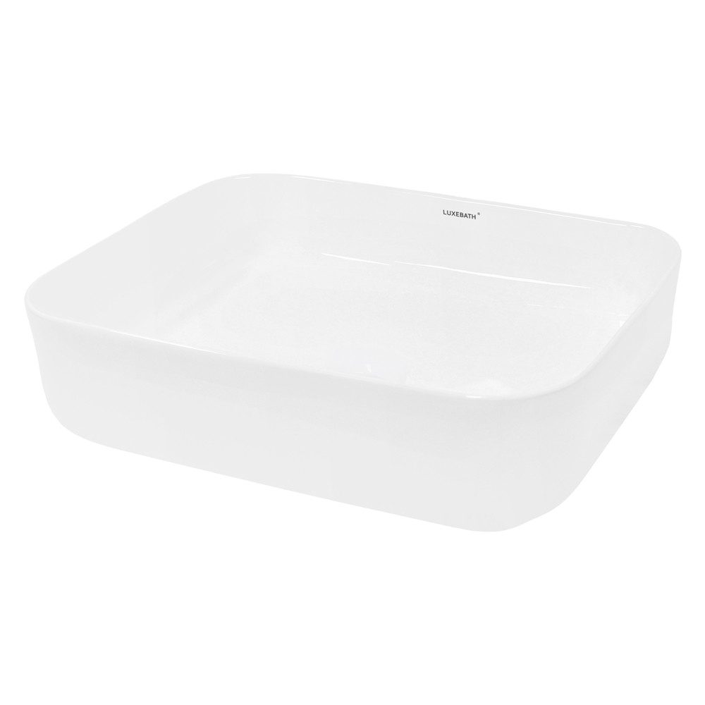 LuxeBath Раковины Aufsatzwaschbecken aus Keramik Handwaschbecken Wasserfall Waschtisch, Waschschale Eckig 505x395x135 mm Weiß Spülbecken Aufsatzwaschtisch