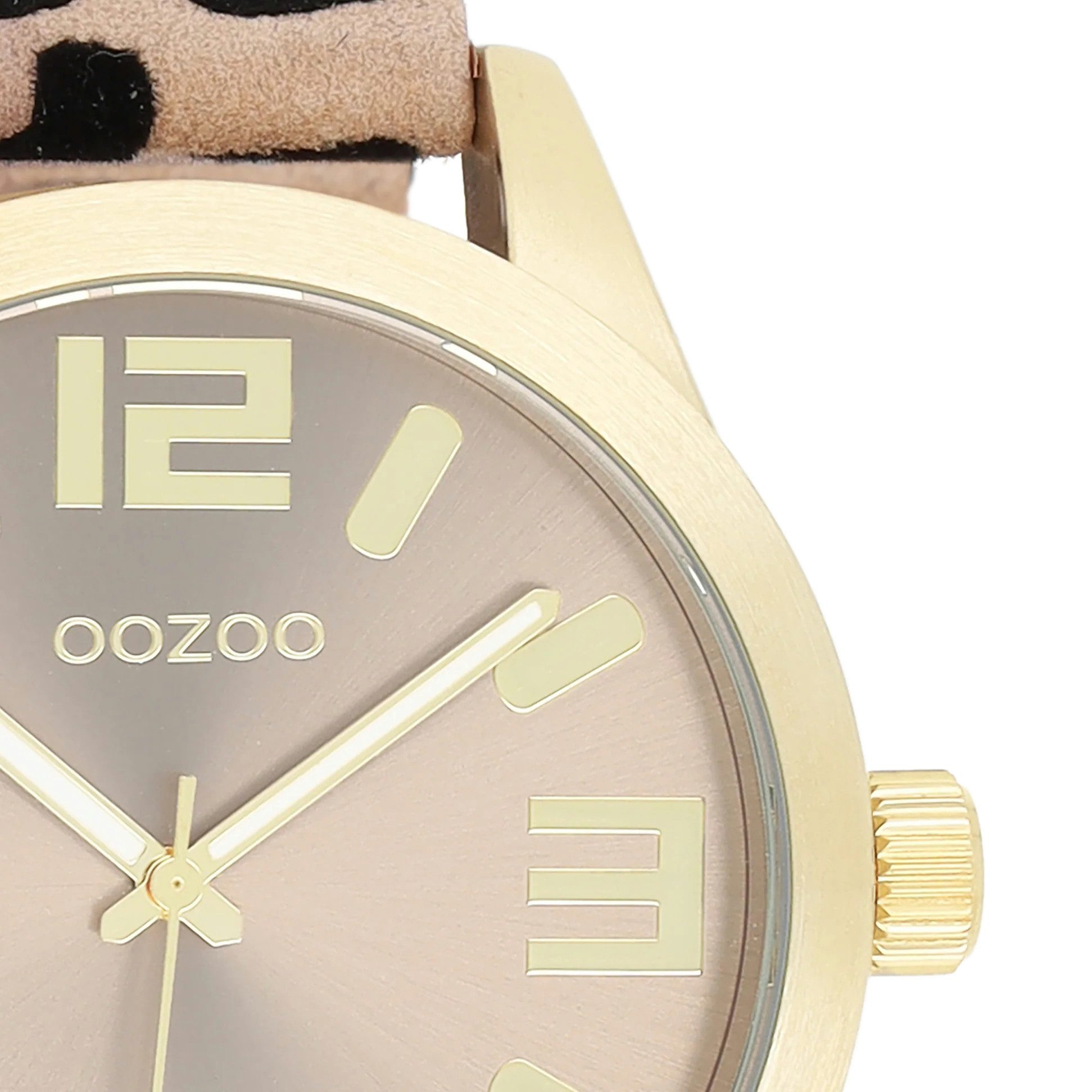 OOZOO Quarzuhr Damenuhr C1097 - Quarzuhr in Gold mit taupefarbenem Lederarm günstig online kaufen