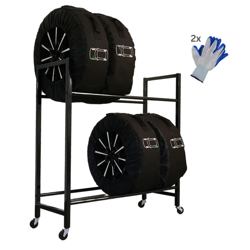 PROREGAL® Schwerlastregal Reifenregal Räderregal Garagenregal CARRERO für 4-8 Reifen Schwarz, Reifenschonnende Lagerung Winterregien Sommerreifen Allwetterreifen
