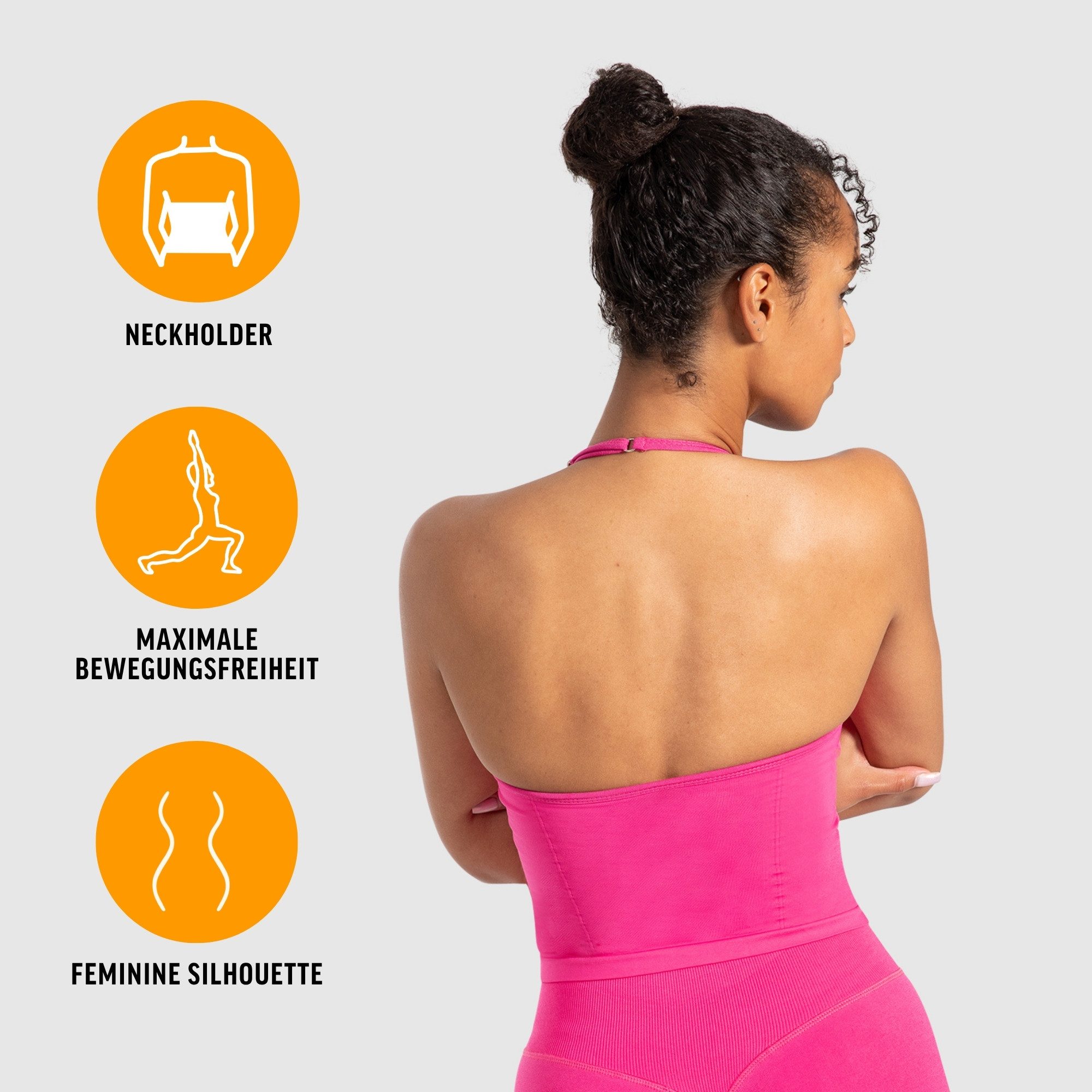 Smilodox Tanktop Malena, Crop Neckholder Sporttop, Ringdetails, Rückenfrei Tanktop nahtlos figurbetont, Sport Freizeit Yoga stylische Looks
