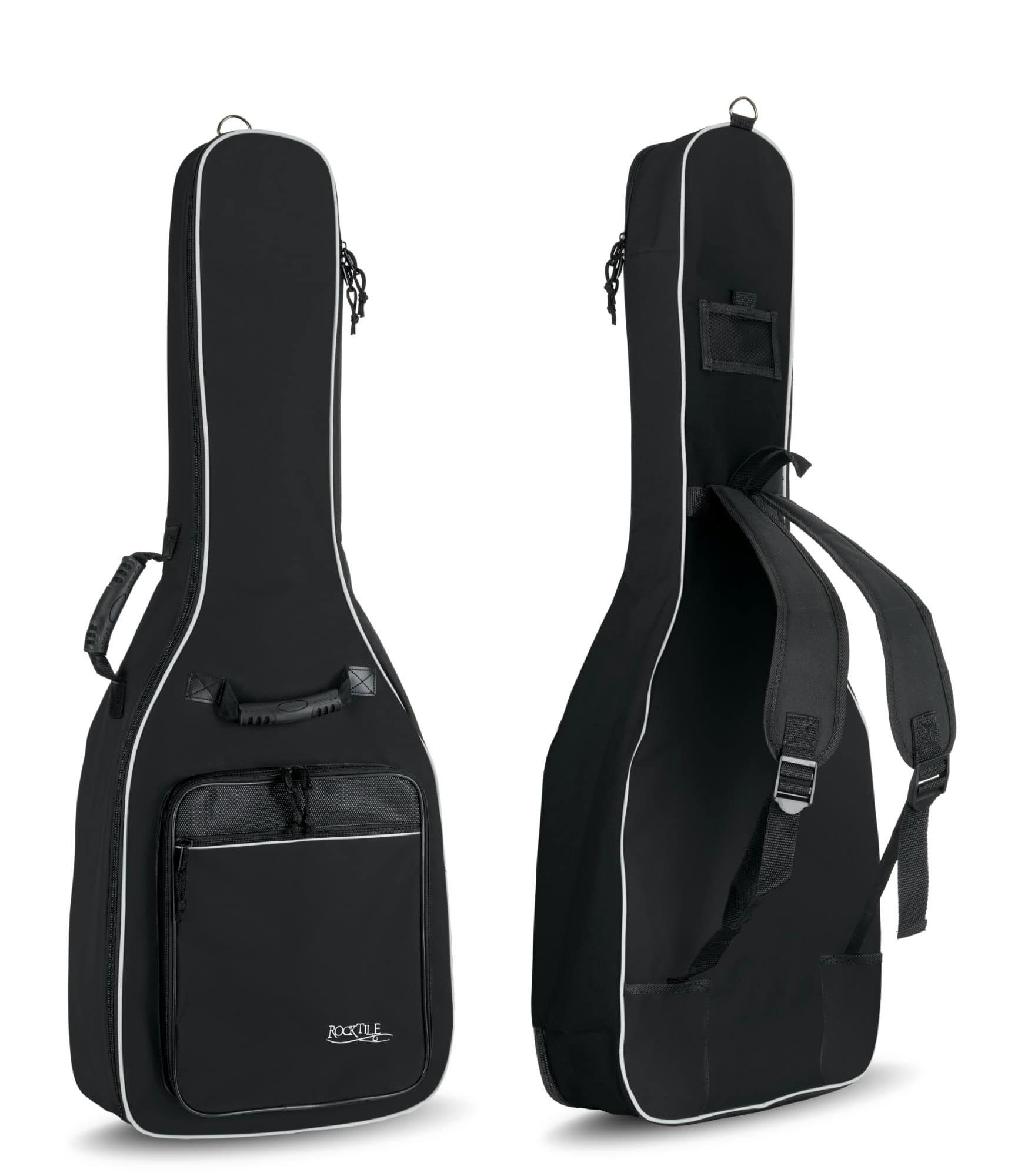 Rocktile Gitarrentasche Klassik-Gitarrentasche 3/4 und 7/8-Größe (Gigbag mit weicher Polsterung, inkl. 2 Fronttaschen für Noten/Zubehör), Ergonomisch geformter Komfort-Griff Schwarz