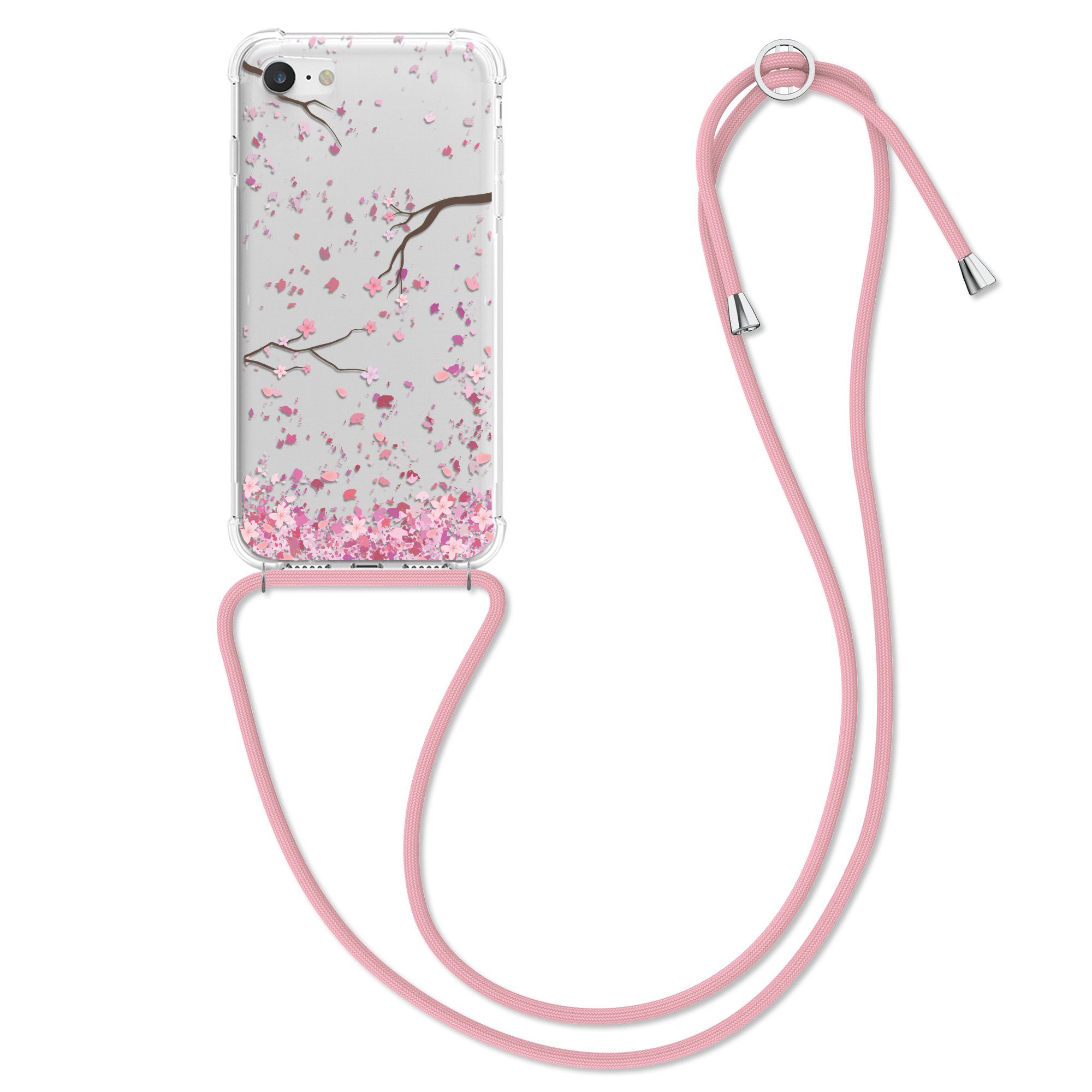 kwmobile Handyhülle, Hülle für Apple iPhone 7 / 8 / SE (2020) - mit Kordel  zum Umhängen - Silikon Handy Cover Case Schutzhülle mit Kette -  Kirschblütenblätter Design