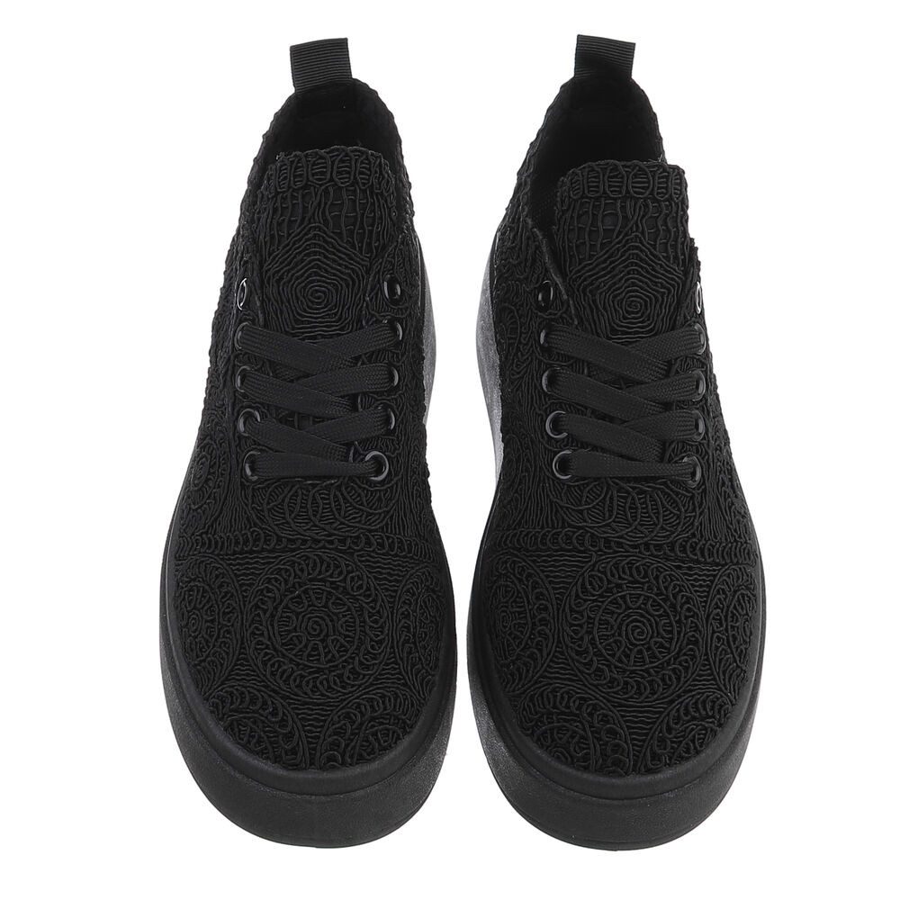 Ital-Design Damen Sneaker mit erhöhtem Komfort und kunstvollem Design Sneaker (91116874) Keilabsatz/Wedge Sneakers Low in Schwarz