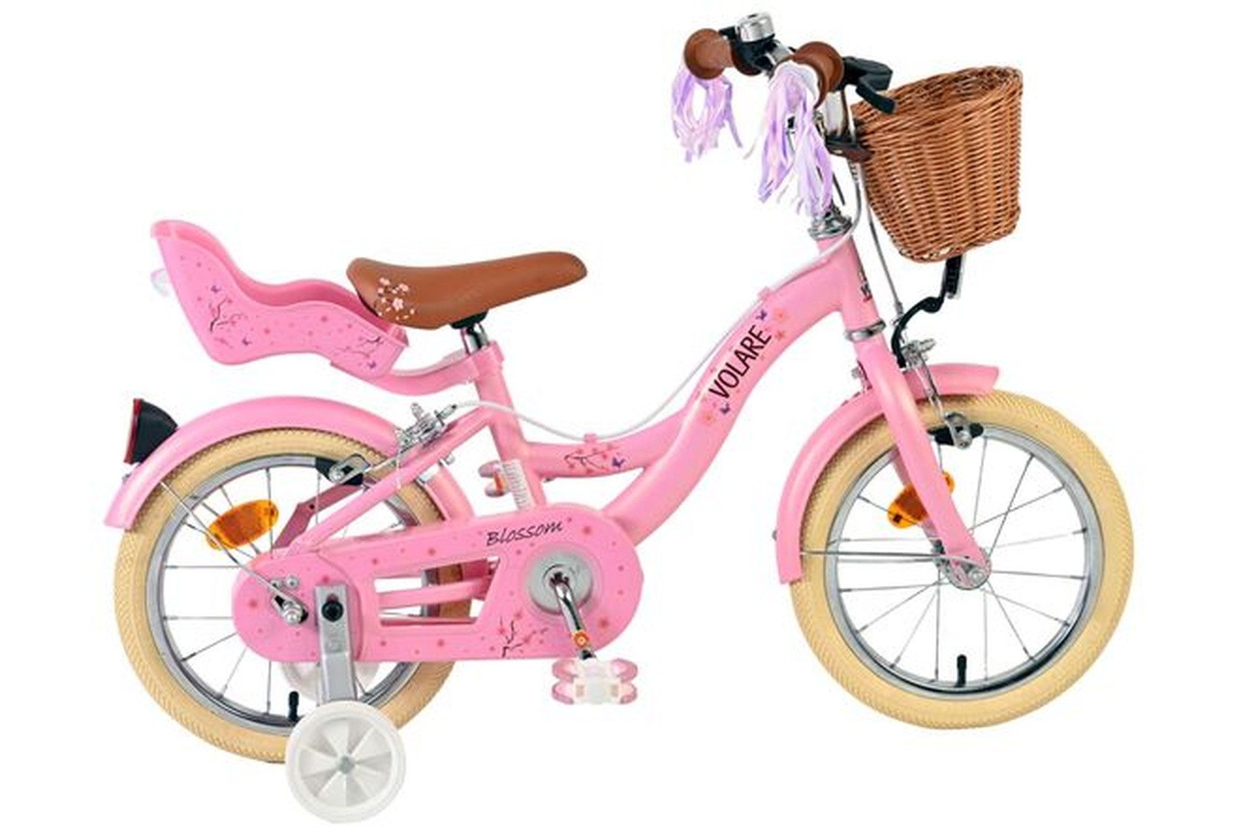 Volare Kinderfahrrad Blossom Mädchen 14 Zoll Rosa mit zwei Handbremsen und Weidenkorb, Kinderfahrrad, Mädchenfahrrad, Schulrad, Stadtrad, Kindersitz