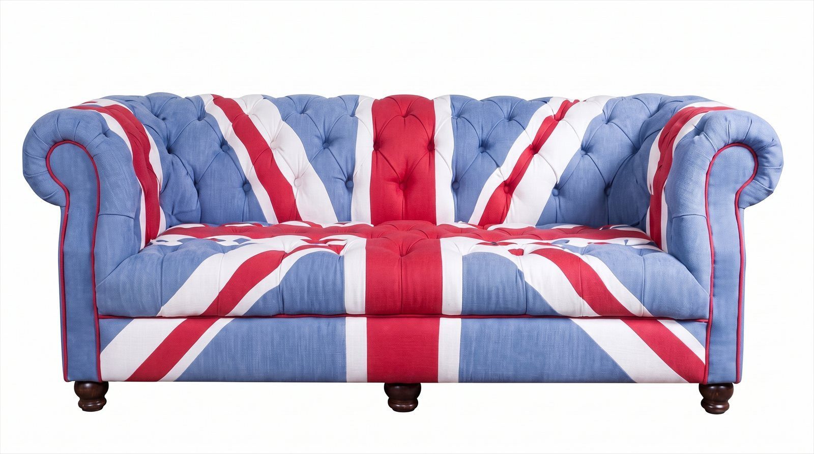 JVmoebel Chesterfield-Sofa Chesterfield 3-Sitzer Sofa Union Jack Samt British Vintage Blau Rot, 1 Teile, Britische Flagge Design