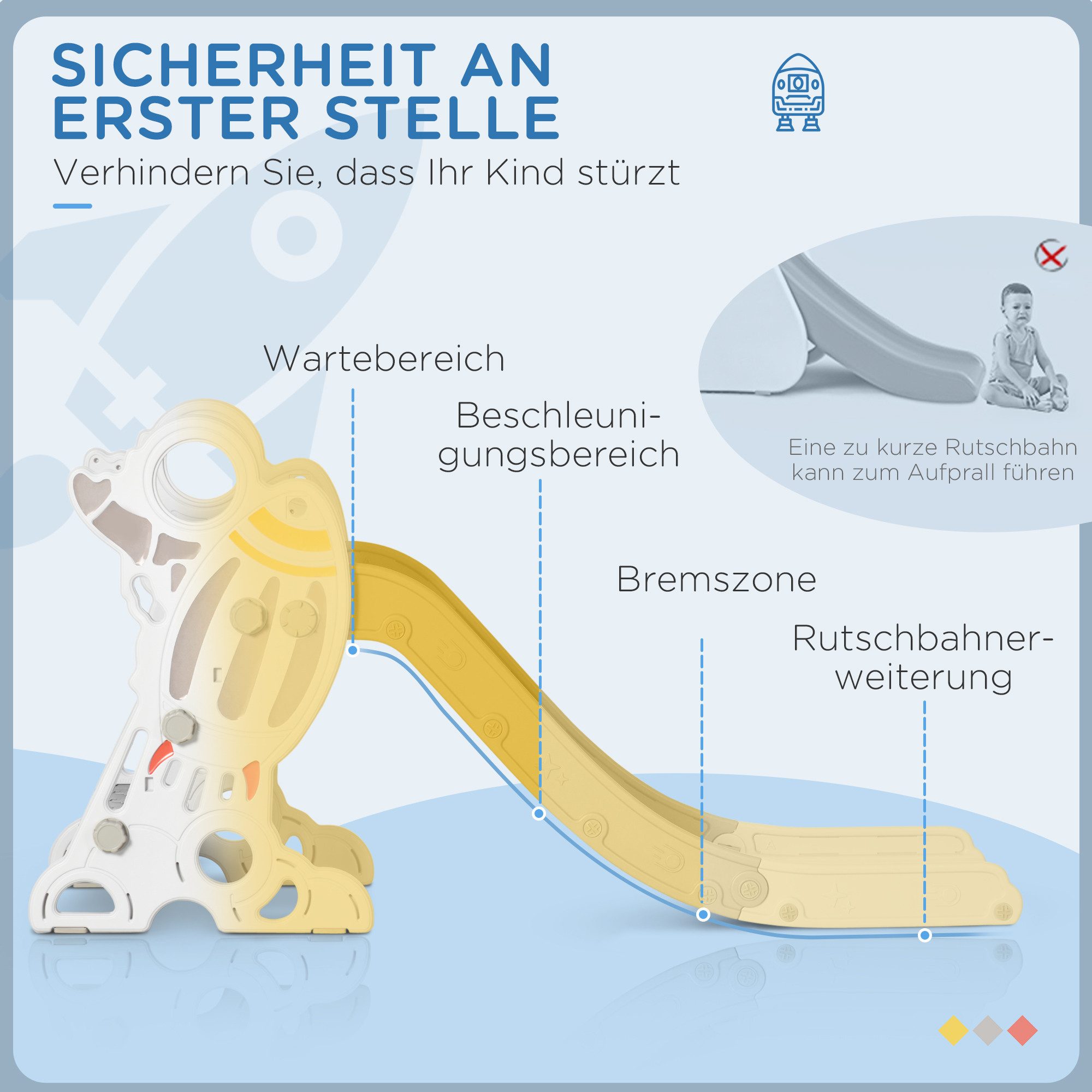AIYAPLAY Rutscher Kinder Rutsche mit Raketen-Design, Leiter, Rutsche, (Kleinkinderrutsche, 1-tlg., Kinderrutsche), Grau 157 x 46,5 x 80 cm – Bild 5 von 5