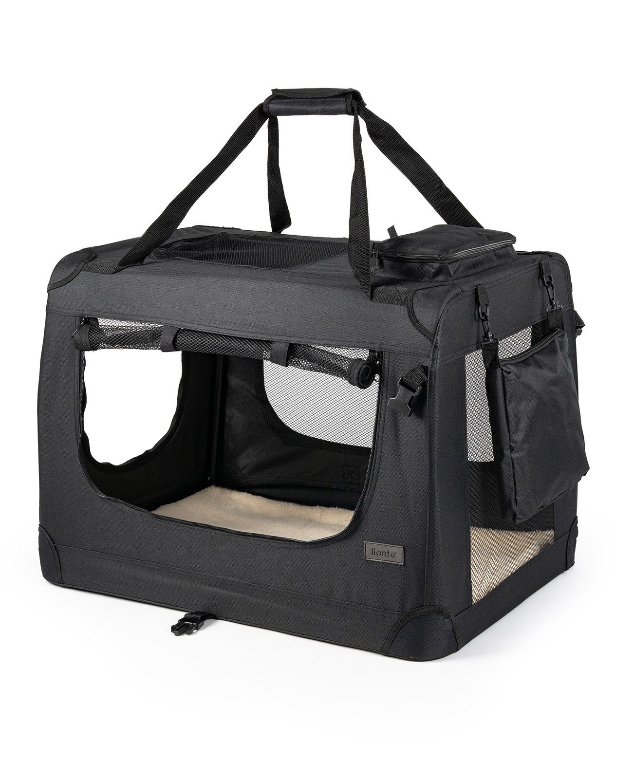 lionto Tiertransportbox Transportbox für Hunde & Katzen, 50 cm x 36 cm x 34 cm, schwarz