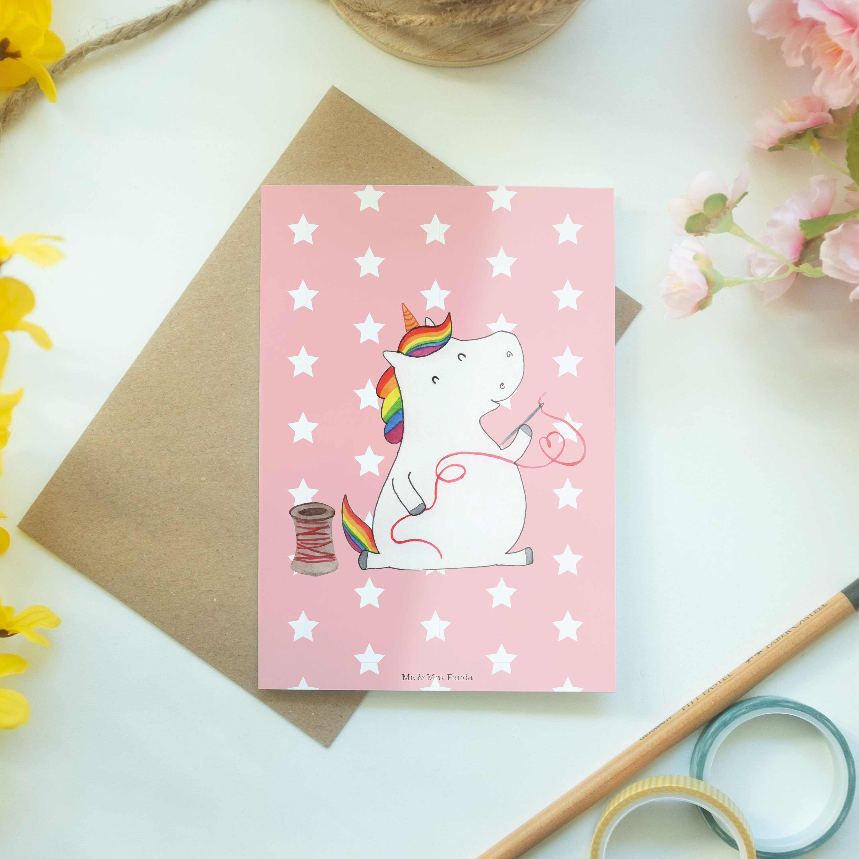 Mr. & Mrs. Grußkarte Einhorn Geburtstagskarte, - Einhörner Panda Pastell - Rot Geschenk, Näherin