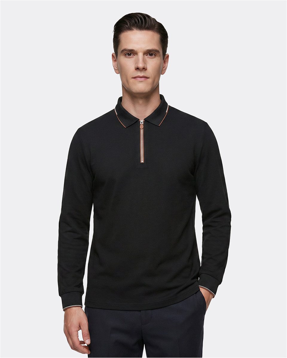 Allthemen Langarmshirt Langarm-Poloshirt mit Polokragen und Halbzip Herren Business-Stil