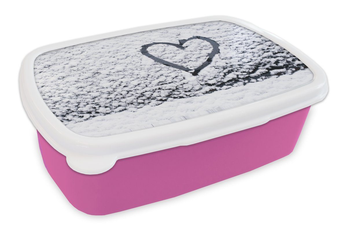 Kunststoff Brotbox Brotdose (2-tlg), im Kinder, Herz Snackbox, Mädchen, Erwachsene, für MuchoWow rosa Kunststoff, Lunchbox Schnee,
