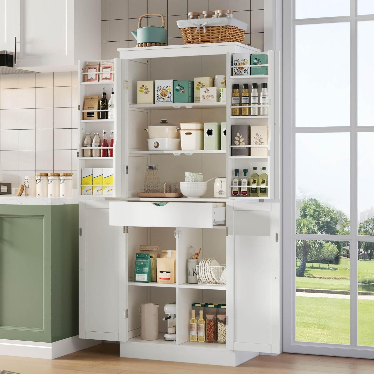 LuxusKollektion Hochschrank Küchenschrank Hochschrank Sideboard Schublade 182x40x75cm Weiß