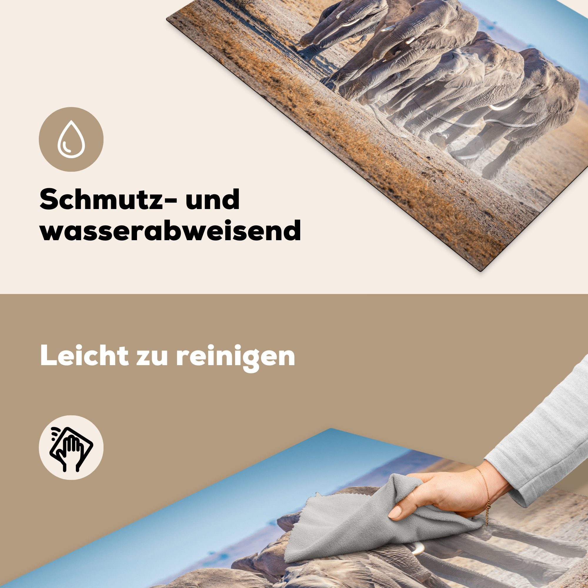 - Ceranfeldabdeckung Herdblende-/Abdeckplatte - Elefant Schutz cm, für Sand (1 81x52 Afrika, die Vinyl, küche, tlg), Induktionskochfeld MuchoWow