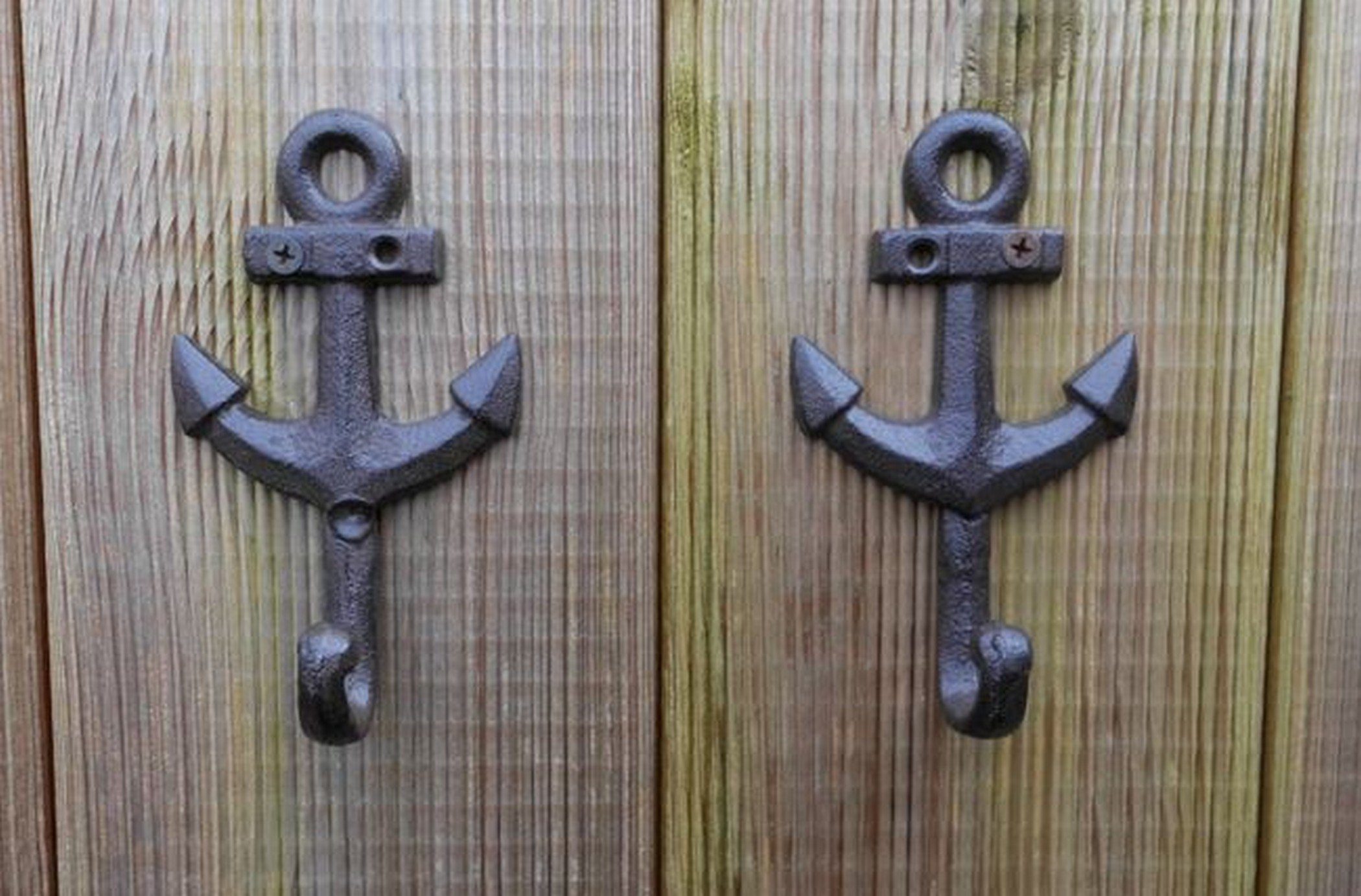 Deko-Impression Wandhaken Haken-Set 2er Set Haken Anker Wandhaken Gusseisen massiv braun, (2-St)