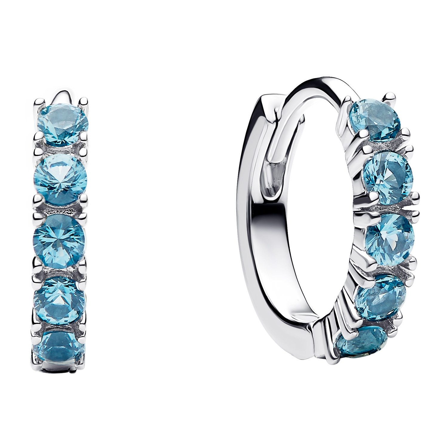 Pandora Paar Creolen Huggie e Hellblau Silber