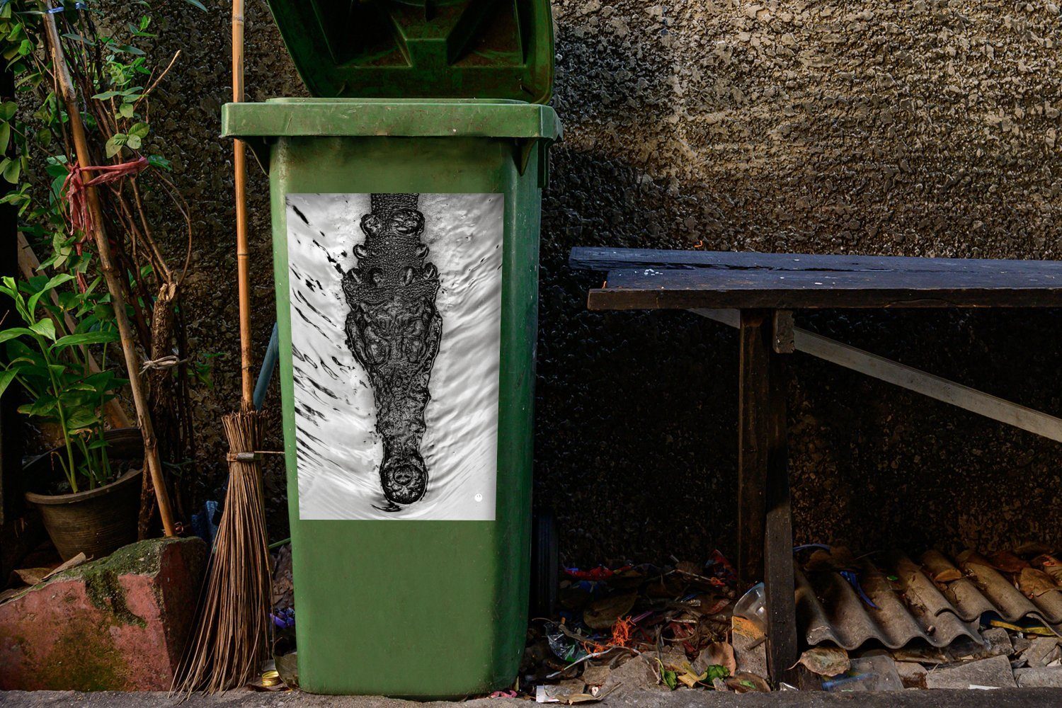 MuchoWow Wandsticker Mülleimer-aufkleber, Krokodil Abfalbehälter - - Sticker, Mülltonne, (1 Amerika St), Reptilien Container