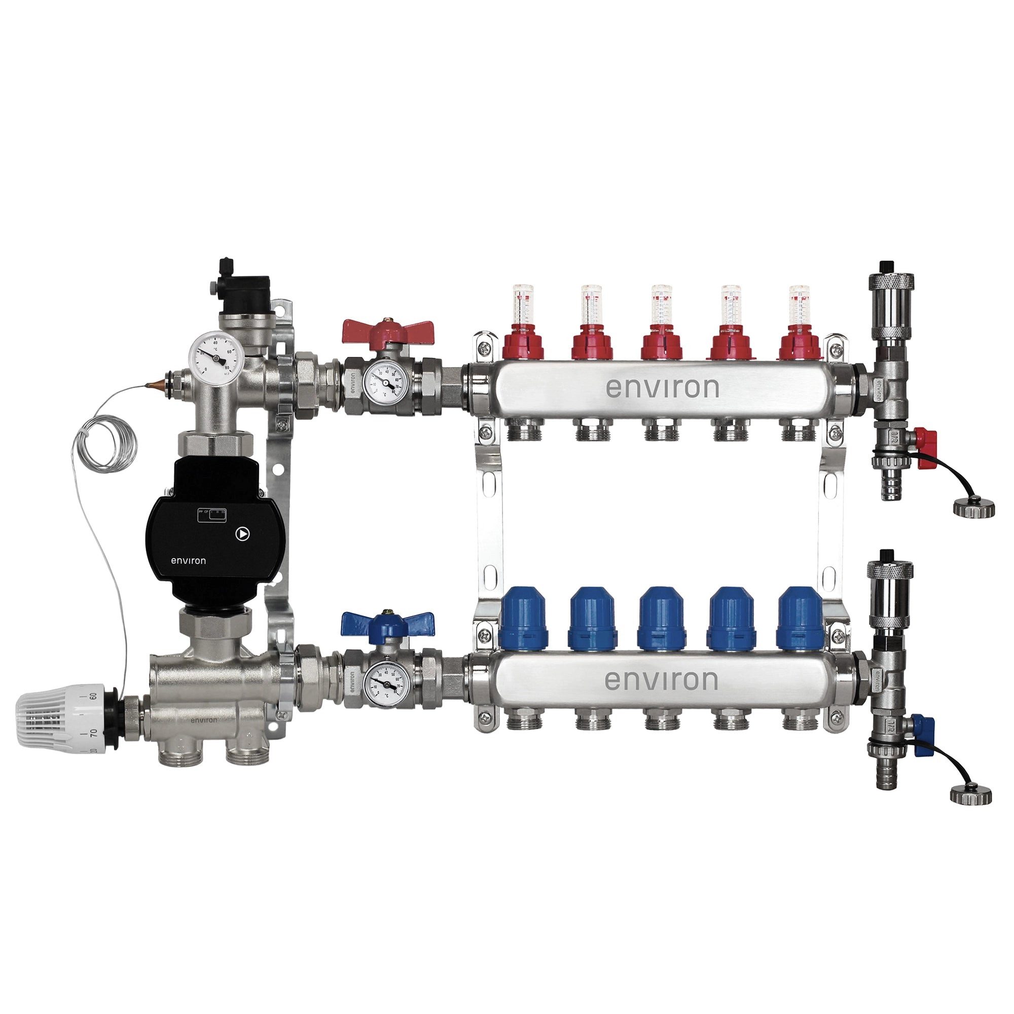 ganz24 Fußbodenheizung Festwertregelsetmit EcoStar 25/6 Pumpe. Heizkreisverteiler und Zubehör, (Set mit Heizkreisverteiler und Pumpe), Kompakte Bauweise
