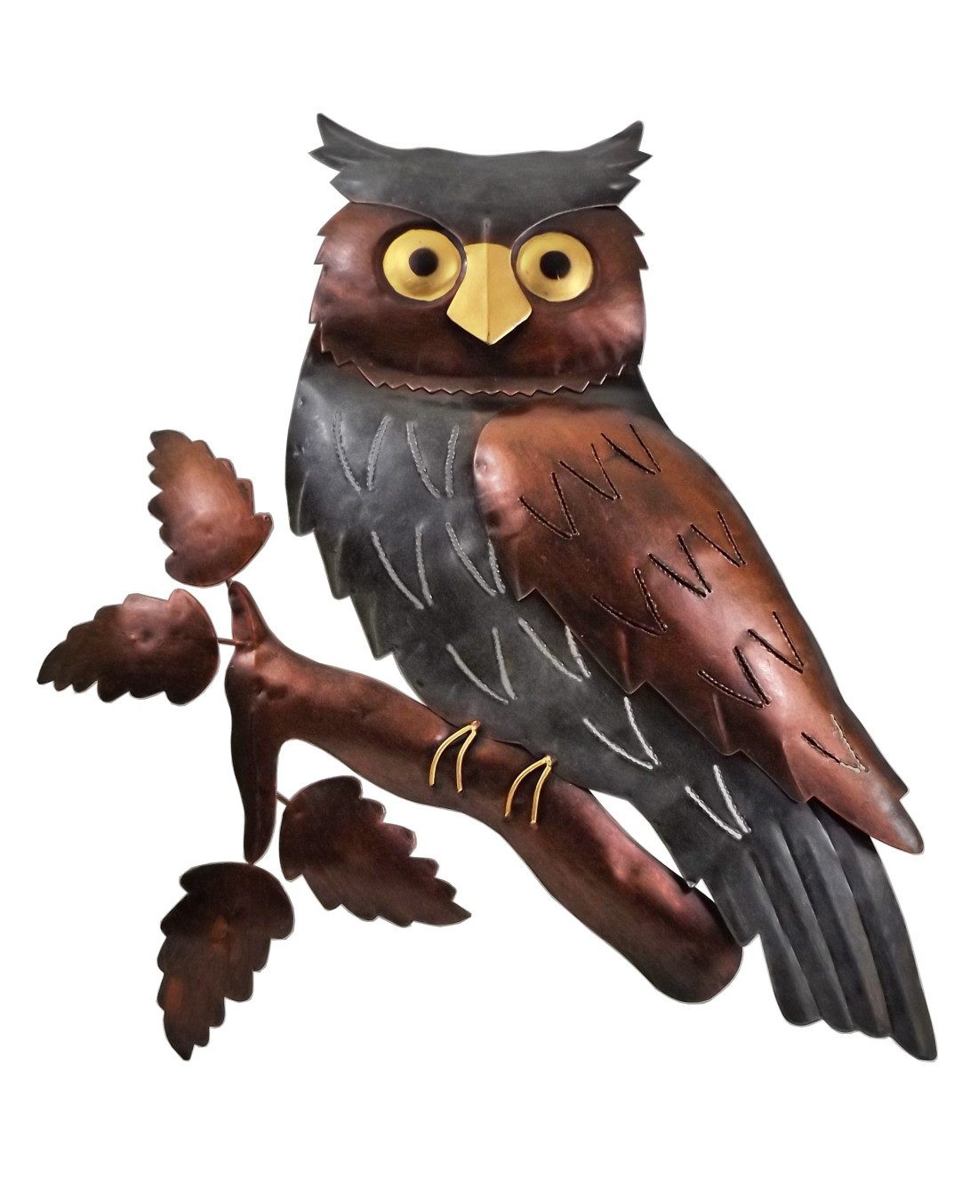 Kaufhaus le petit Wanddekoobjekt Wanddeko Eule Vogel Uhu Wandbild Metall Deko Bild Tier Figur Skulptur, Wanddeko Figur aus Metall, Wetterfest, Frostfest